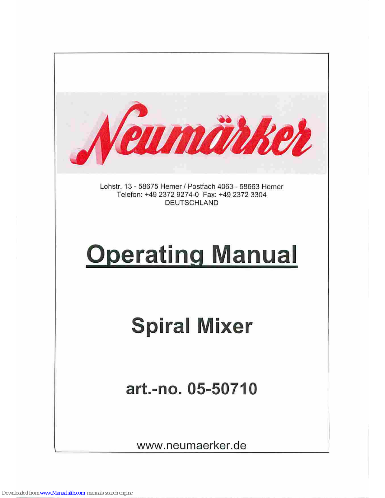 Neumaerker 05-50710, MX25, MX40, FX40, MX42S Operating Manual - ManualMachine.com