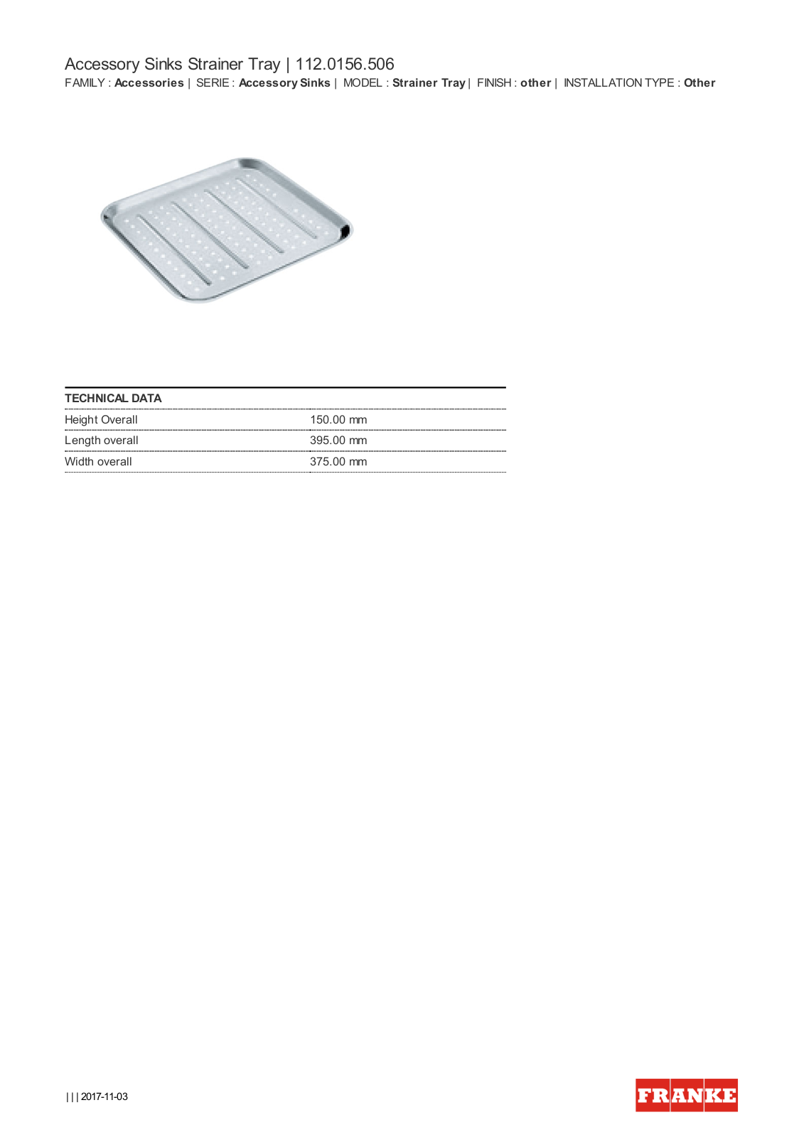 Franke ST506 Specifications Sheet