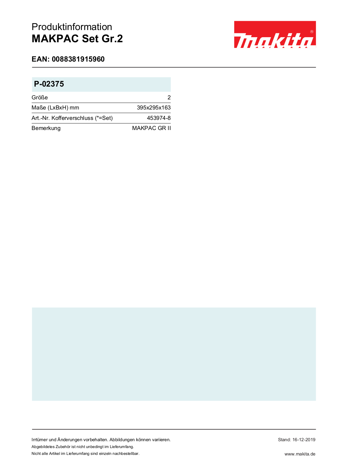 Makita MAKPAC Set Gr. 2 Technical data