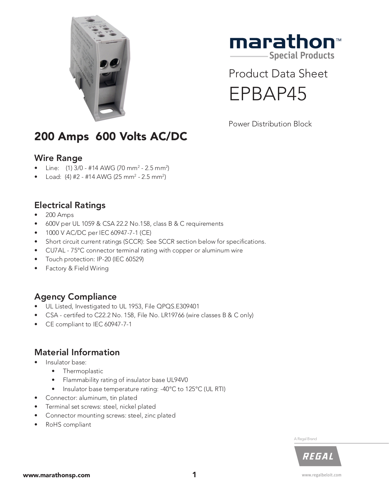 Marathon Special Products EPBAP45 Data Sheet