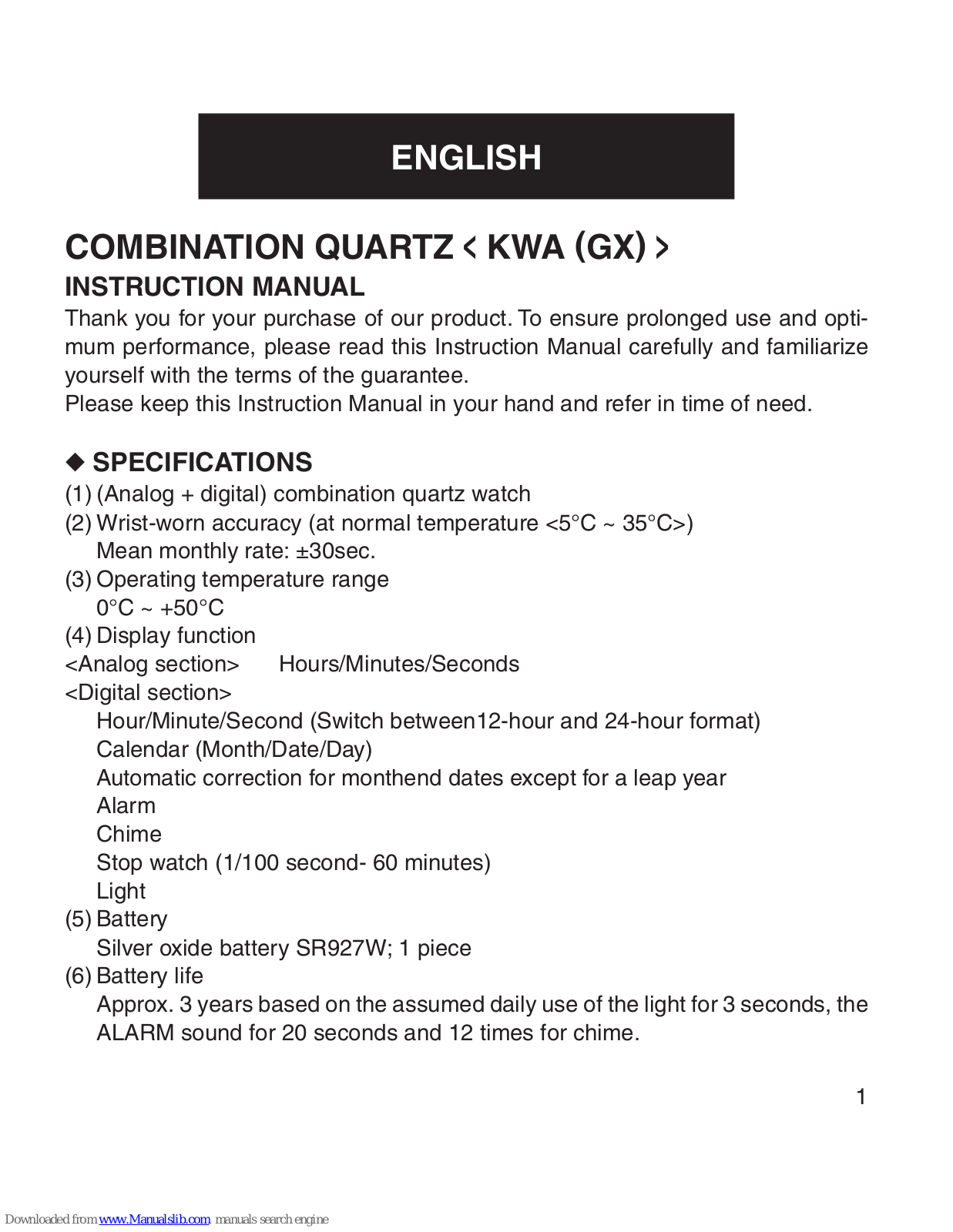 Orient M14 Instruction Manual - ManualMachine.com