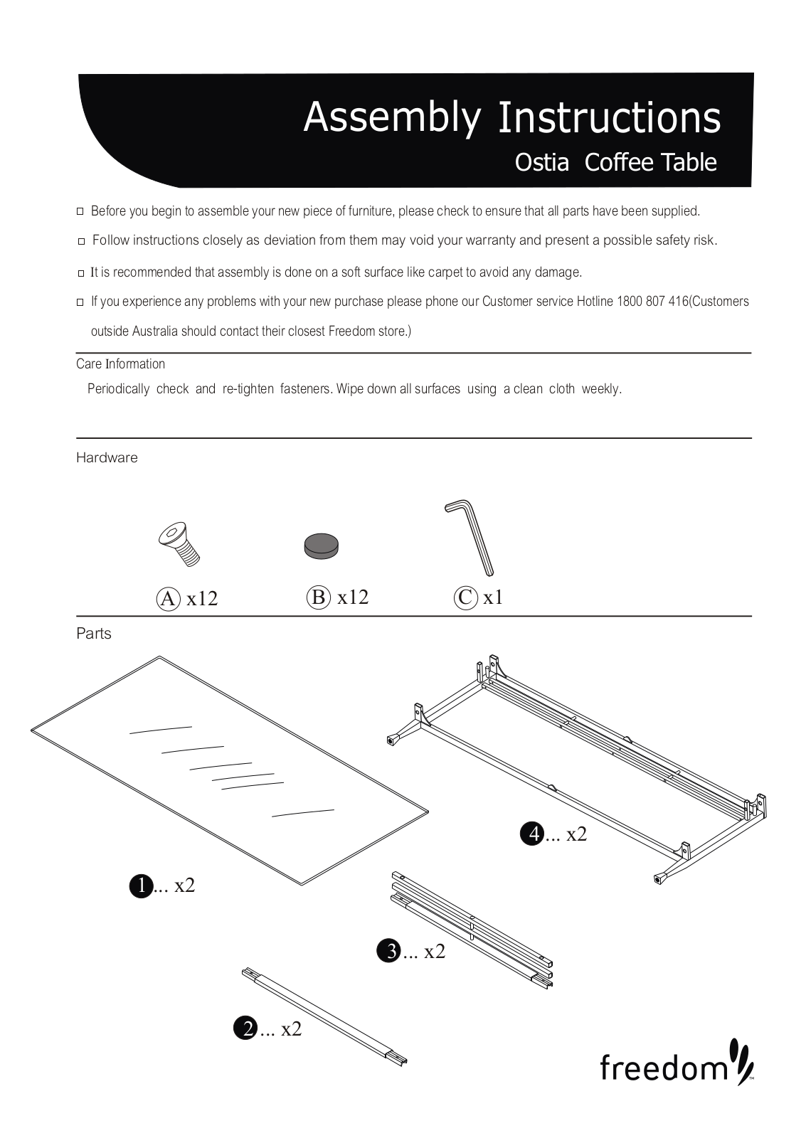 Freedom Ostia Coffee Table Assembly Instruction