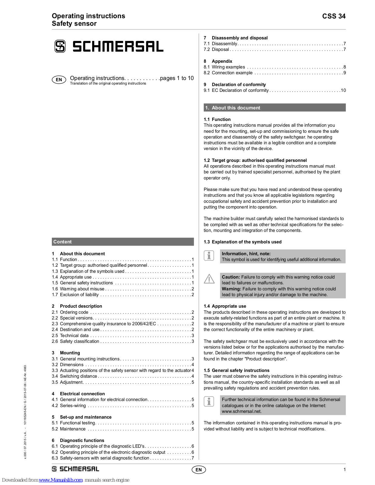 schmersal CSS 34 Operating Instructions Manual - ManualMachine.com