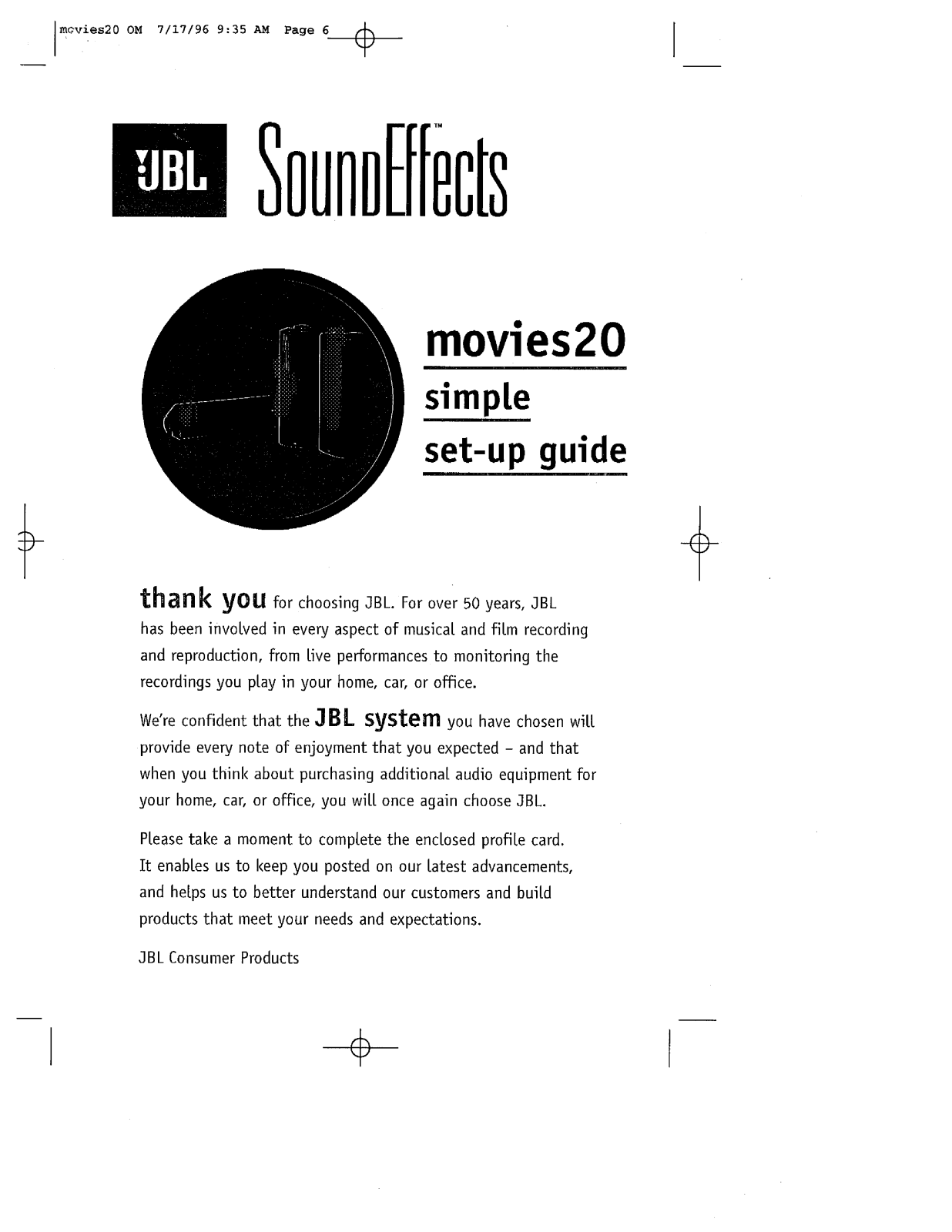 Jbl MOVIES20 User Manual