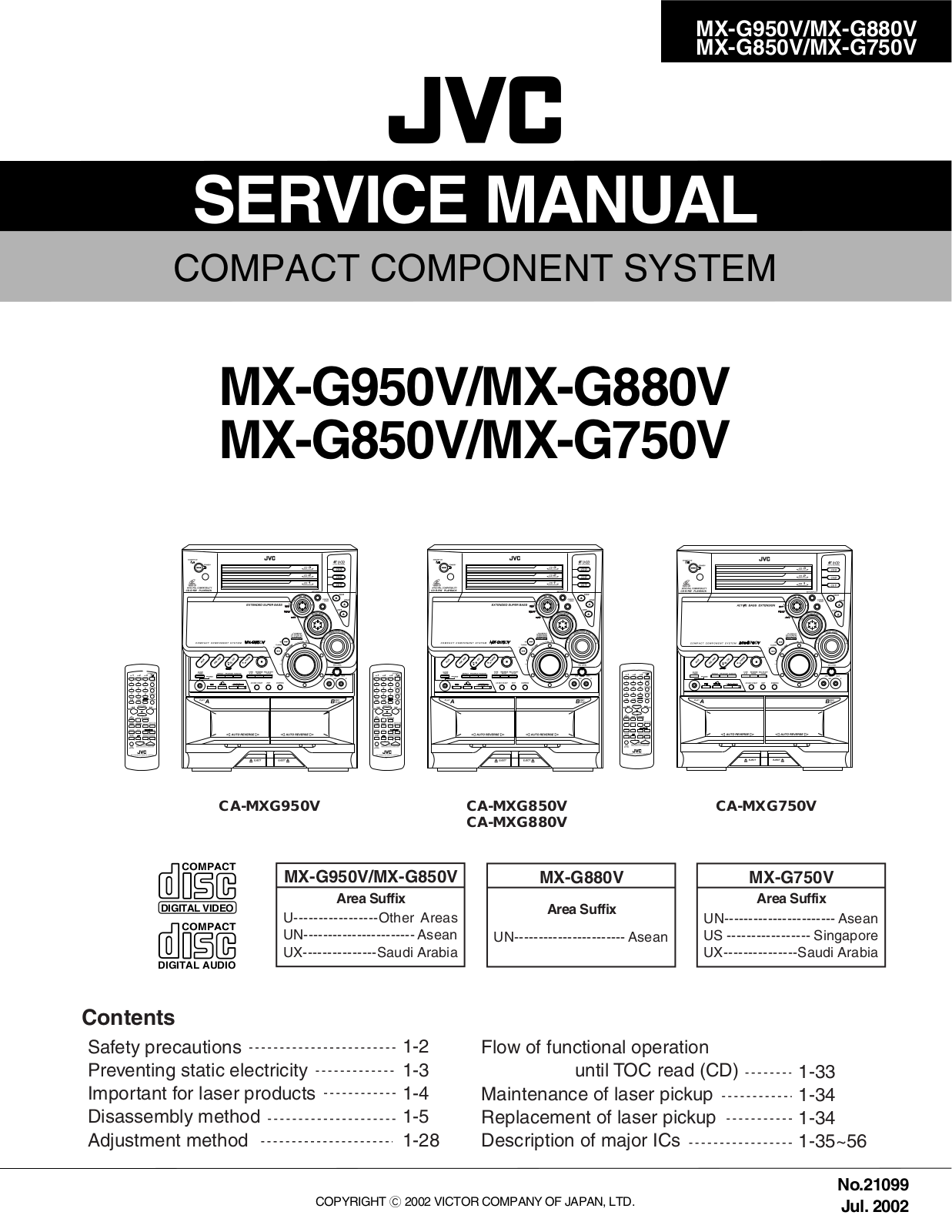 JVC MXG-750-V, MXG-850-V, MXG-950-V, MXG-880-V Service manual