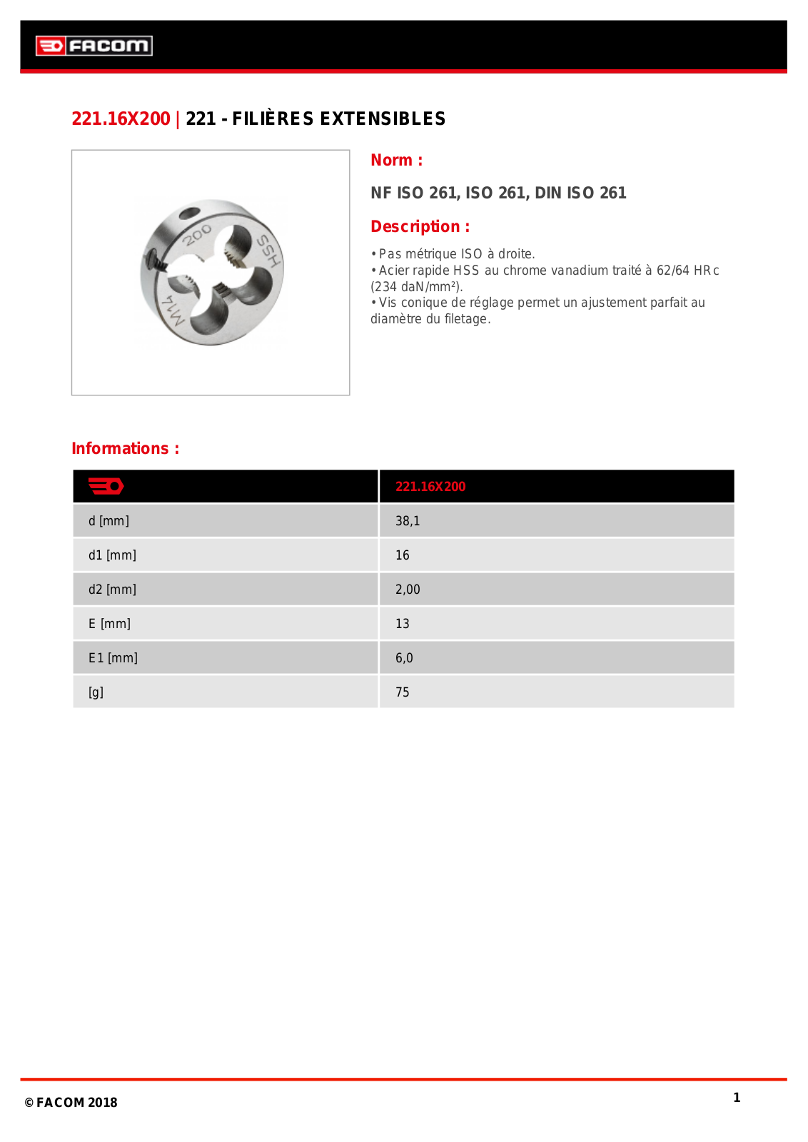 Facom 221.16X200 Specification - ManualMachine.com