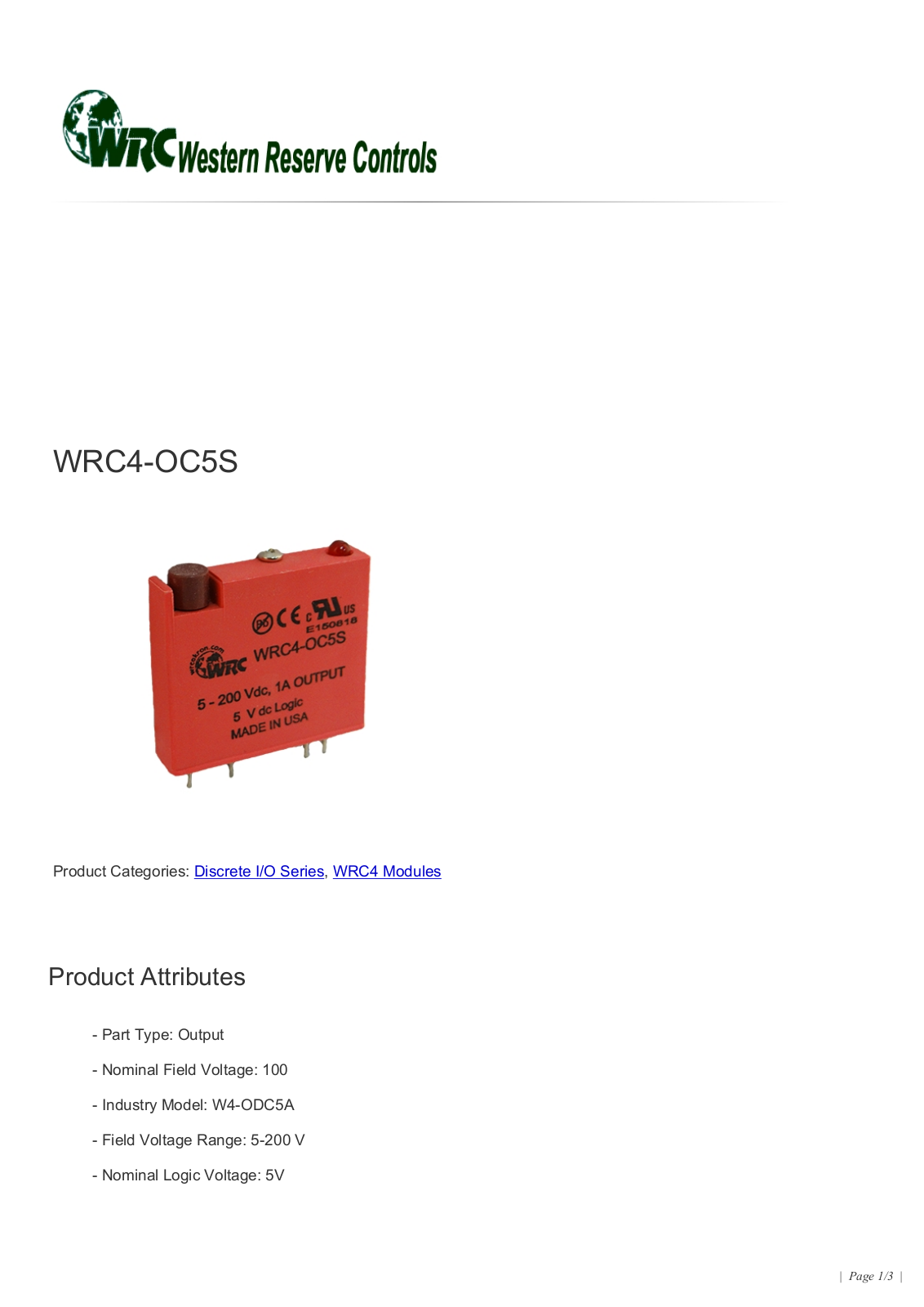 Western Reserve Controls WRC4-OC5S Data Sheet