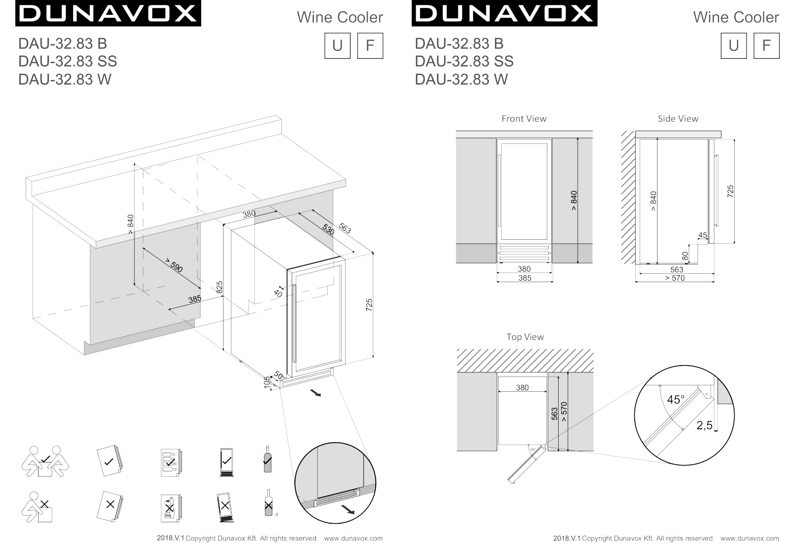 Dunavox DAU-32.83B, DAU-32.83W, DAU-32.83SS Dimensions