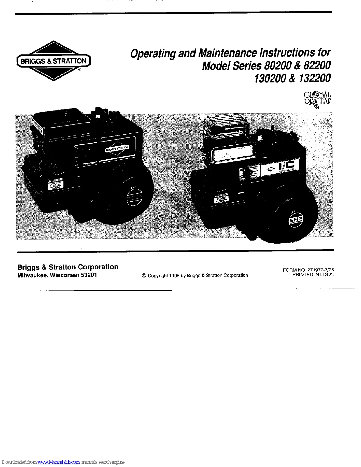 Briggs & Stratton 80200 Series, 82200 Series, 130200 Series, 132200 Series Operating And Maintenance Instructions Manual