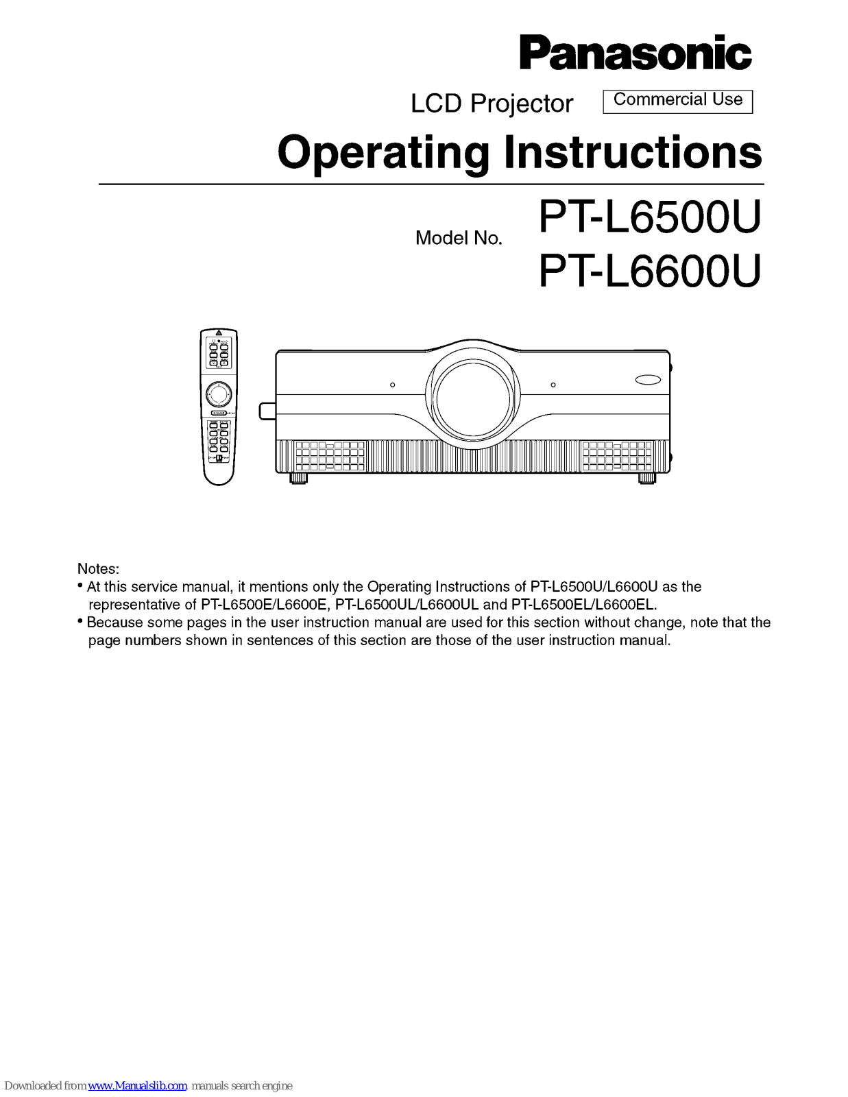 Panasonic PT-L650U, PT-L660U Operating Instructions Manual