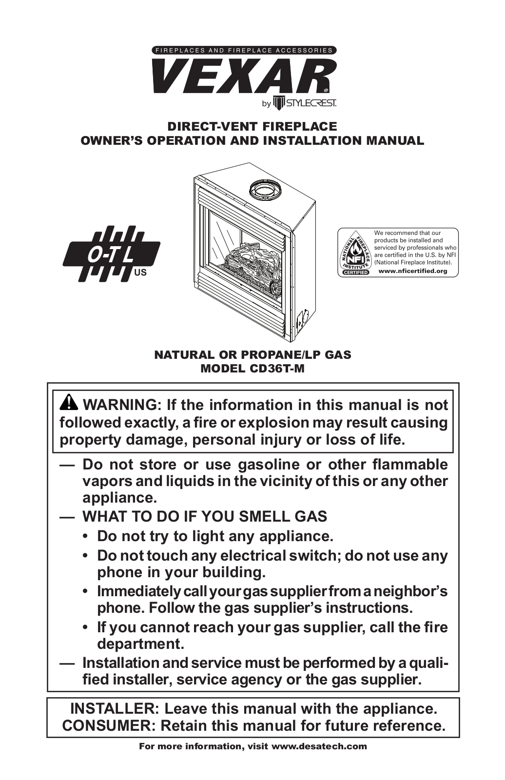 Vexar CD36T-M Owner's Operation And Installation Manual