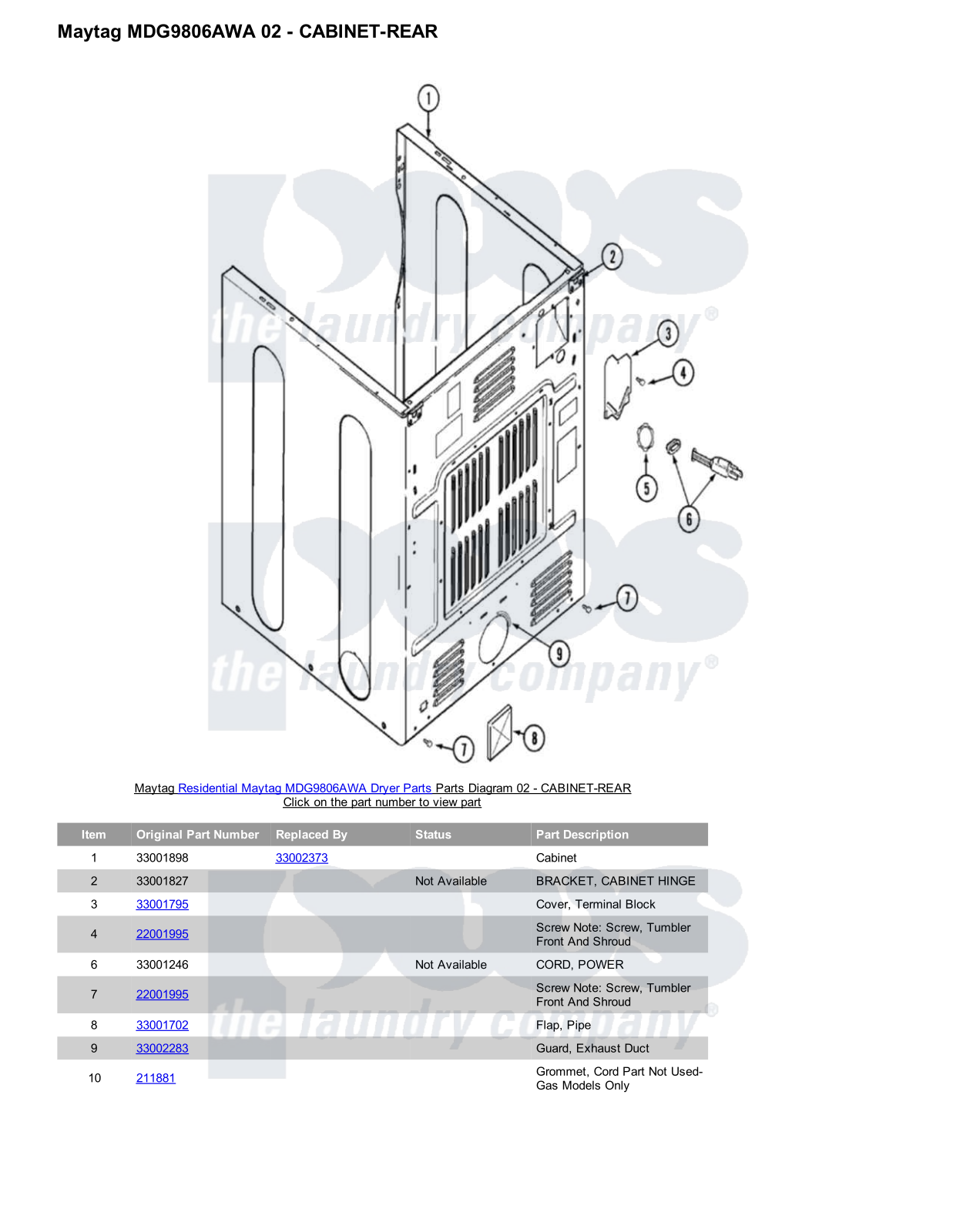 Maytag MDG9806AWA Parts Diagram