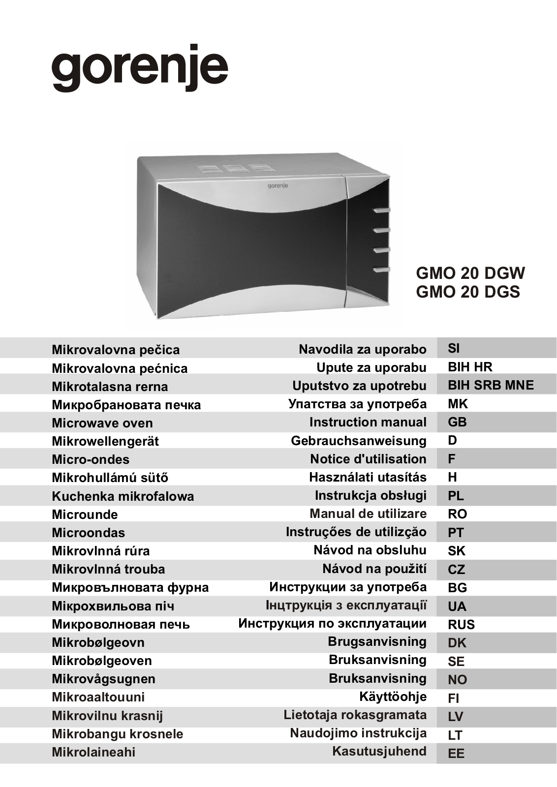 Gorenje GMO-20 DGW User Manual