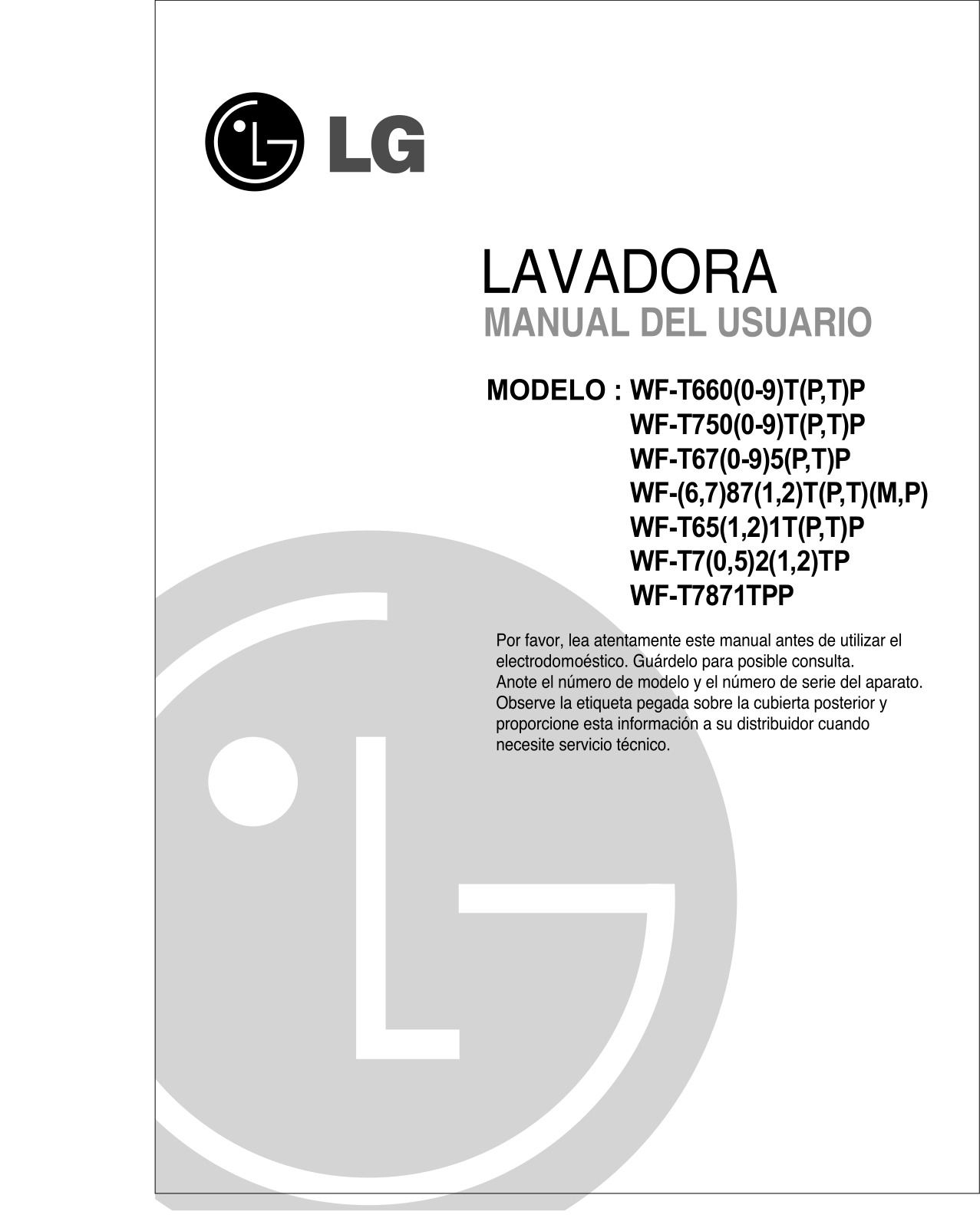 LG WF-T7871TPP Owner's manual