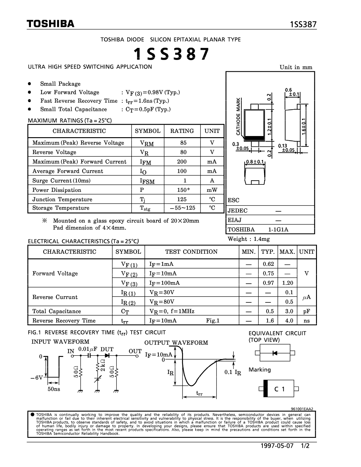 Toshiba 1SS387 Datasheet