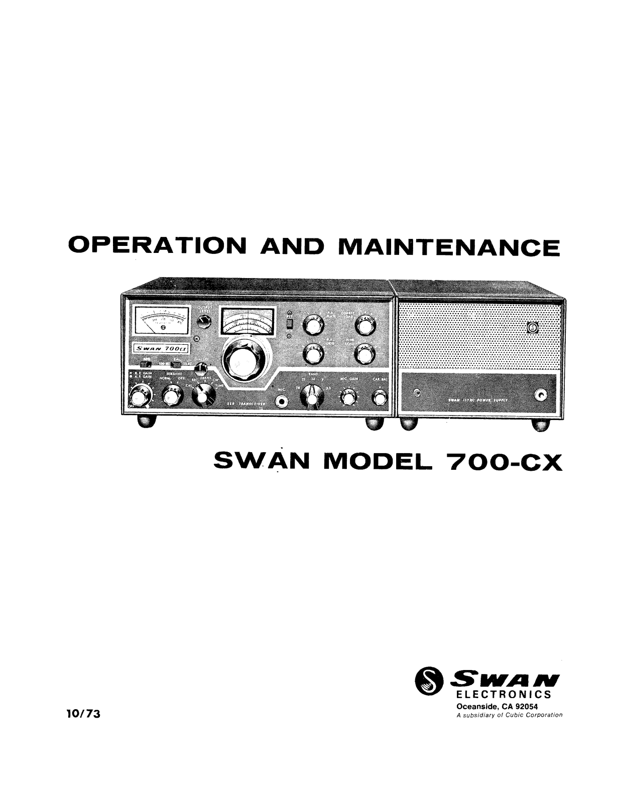 Swan 700-CX User Manual