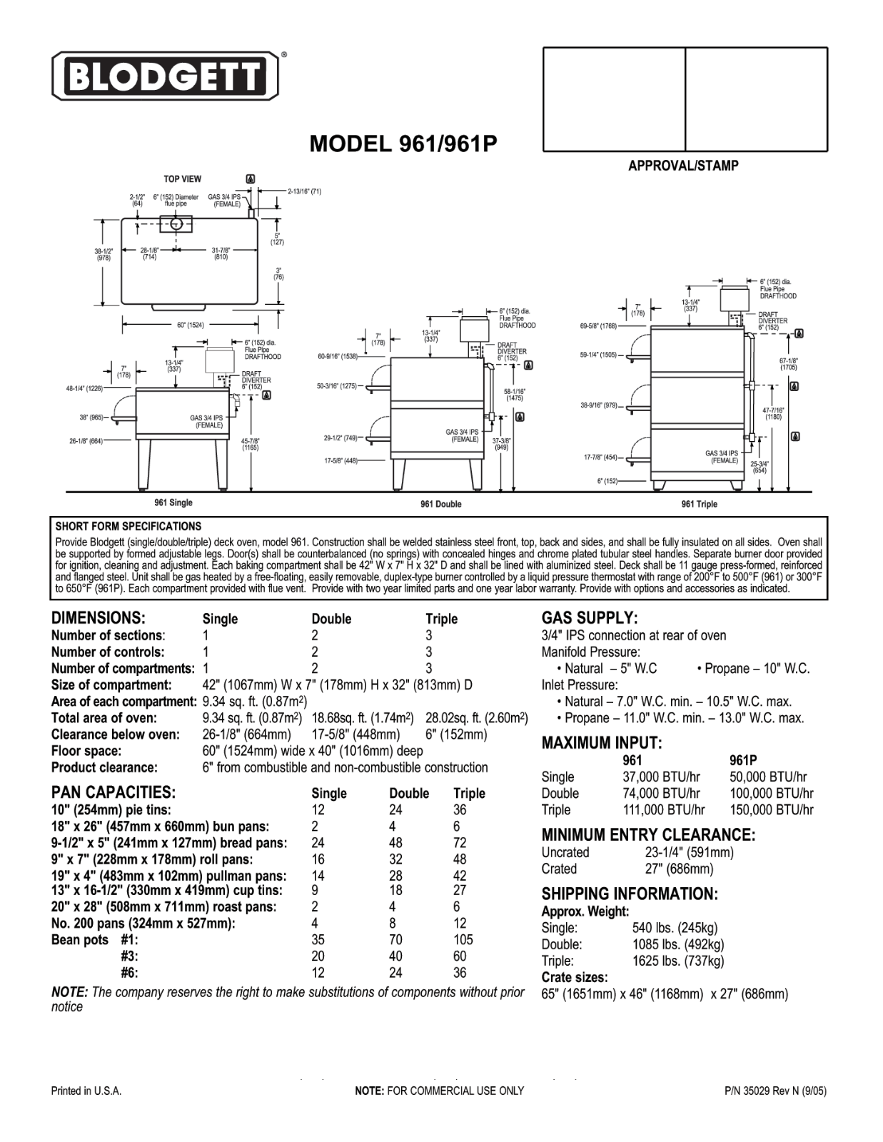 Blodgett 961P General Manual