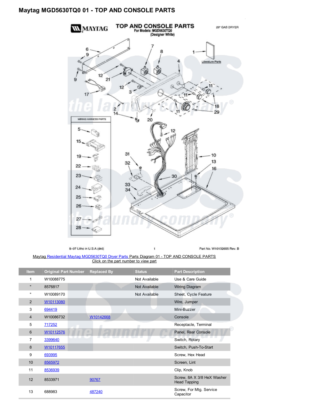 Maytag MGD5630TQ0 Parts Diagram