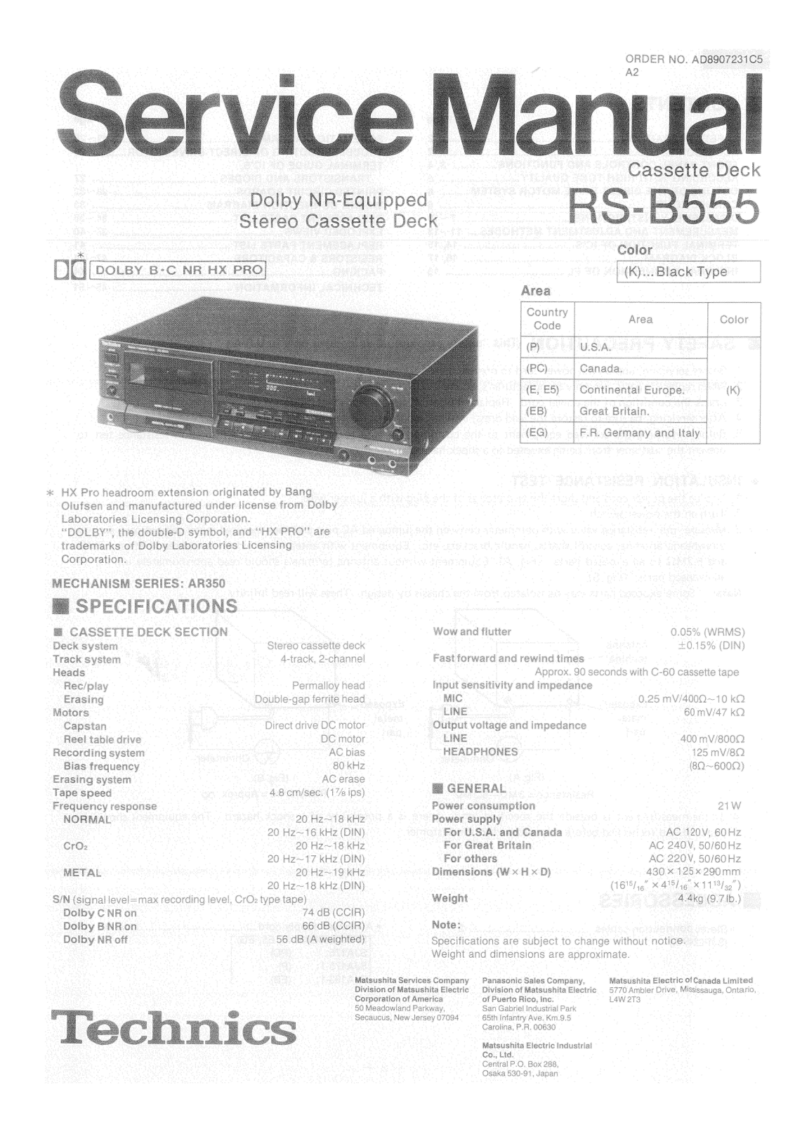 Technics RS-B555 Service Manual