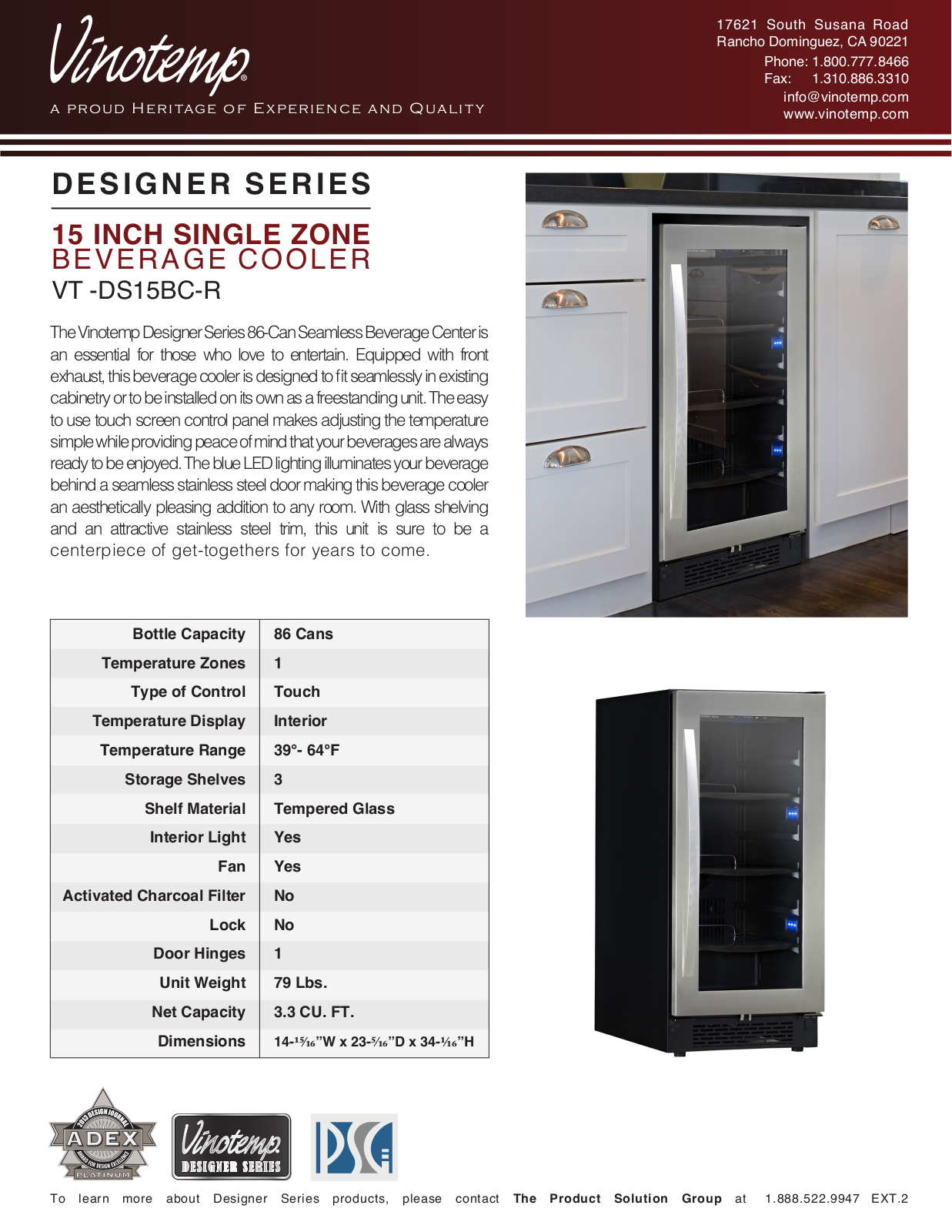 Vinotemp VTDS15BCR Specifications