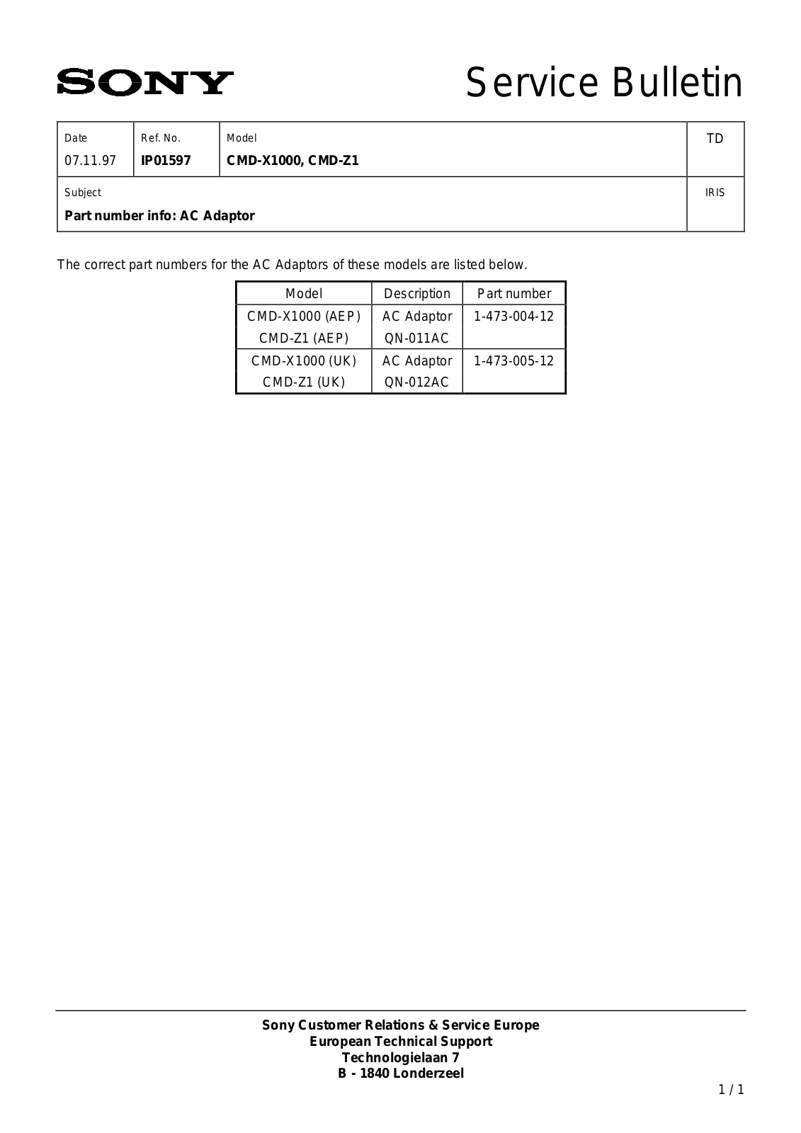 Sony CMD-X1000, CMD-Z1 Service Manual