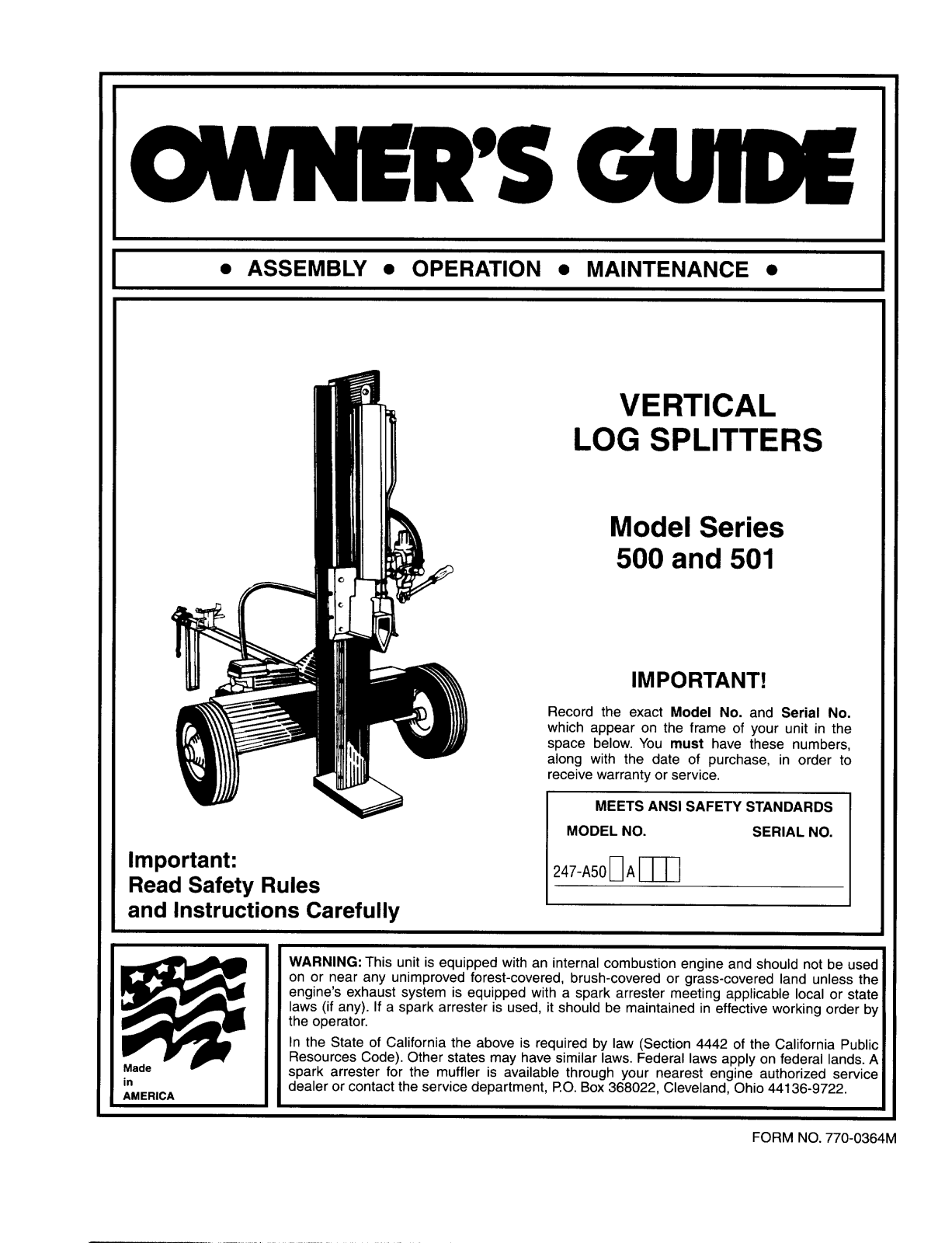 Bolens 501, 500 User Manual