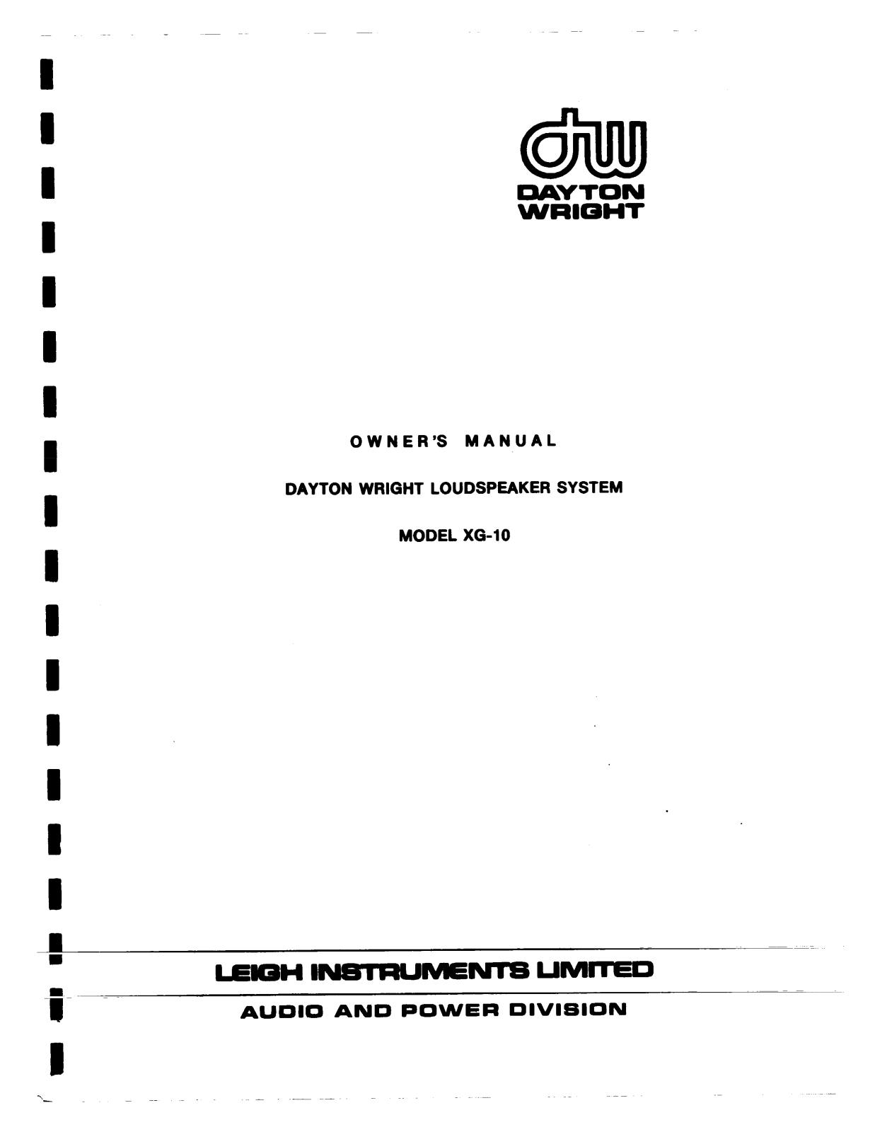 Dayton Wright XG-10 Owners manual