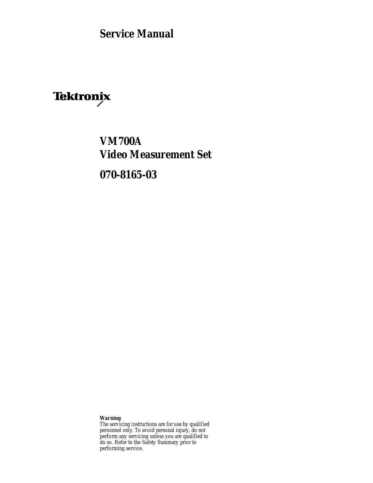 Tektronix VM700A Service Manual