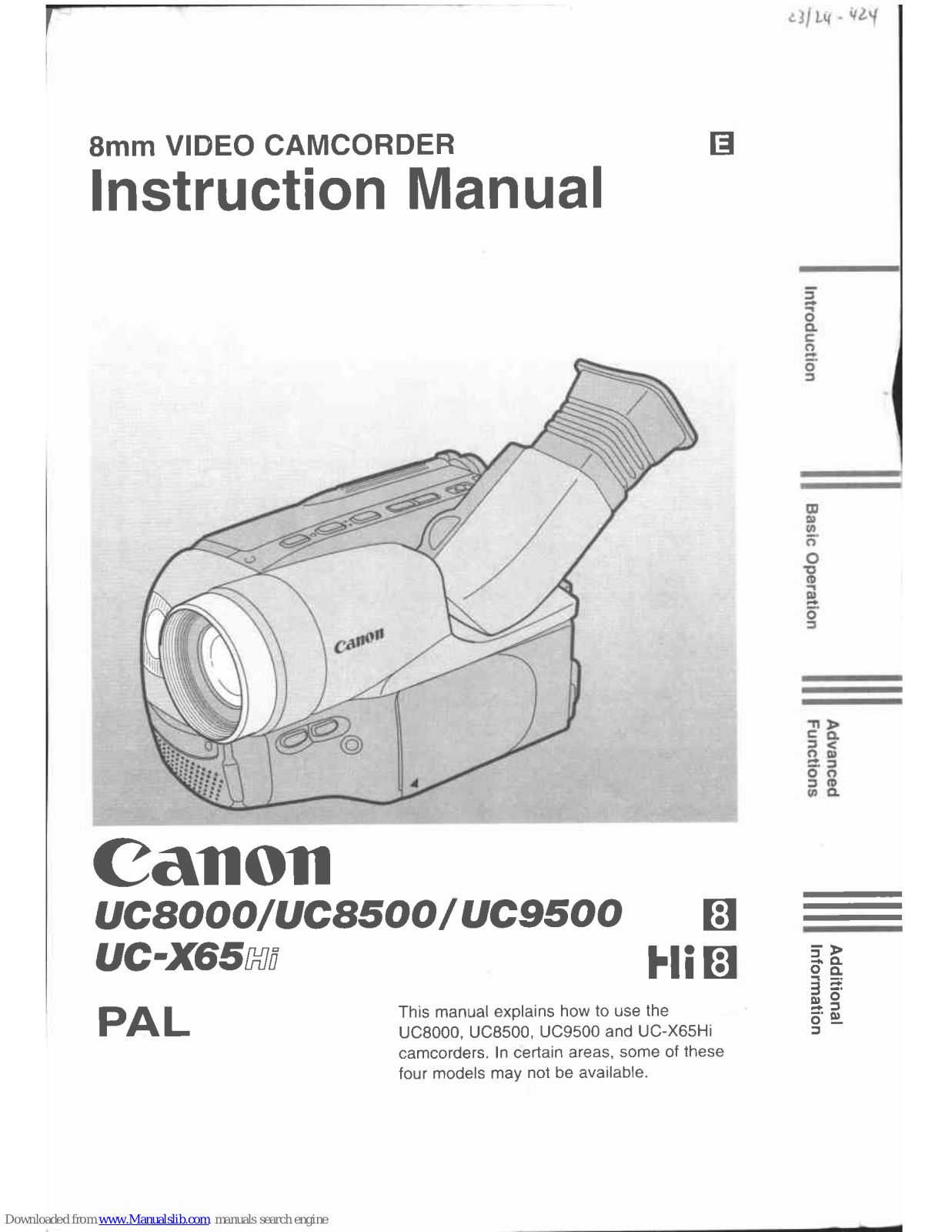 Canon UC-X65 Hi, UC8000, UC8500, UC9500 Instruction Manual