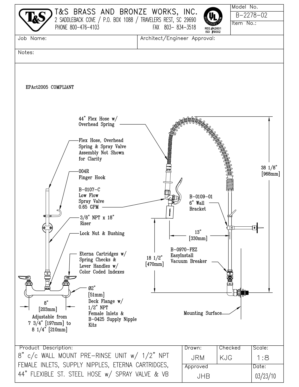 T&S Brass B-2278-02 User Manual