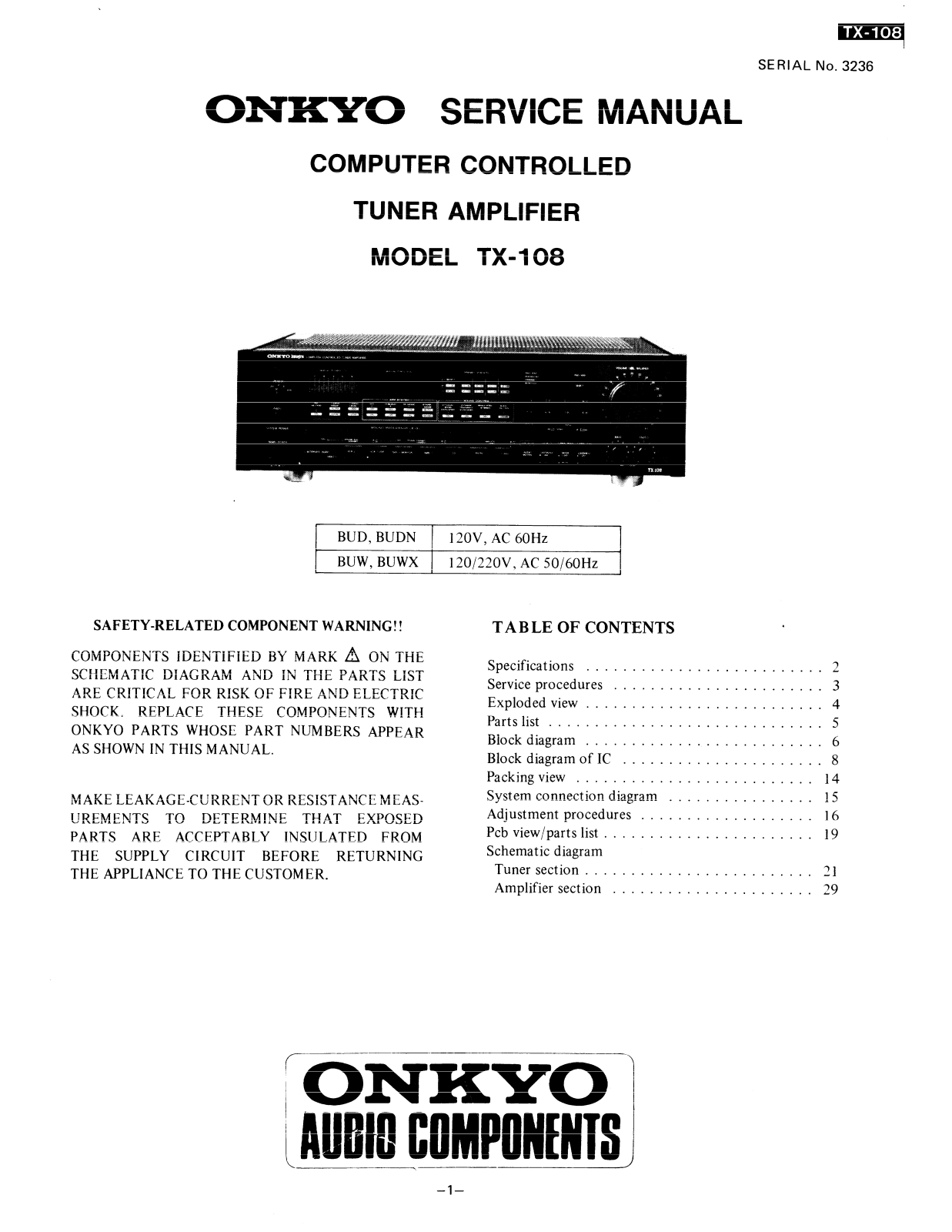 Onkyo TX-108 Service Manual