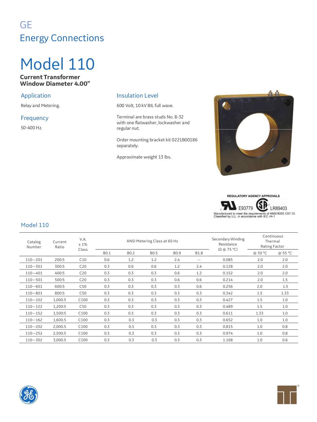 Instrument Transformer, Div of GE 110 Data Sheet