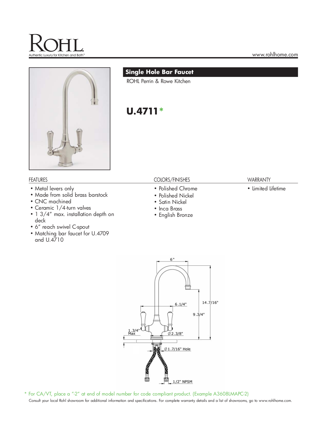 Perrin & Rowe XRH1048 Specification sheet - ManualMachine.com