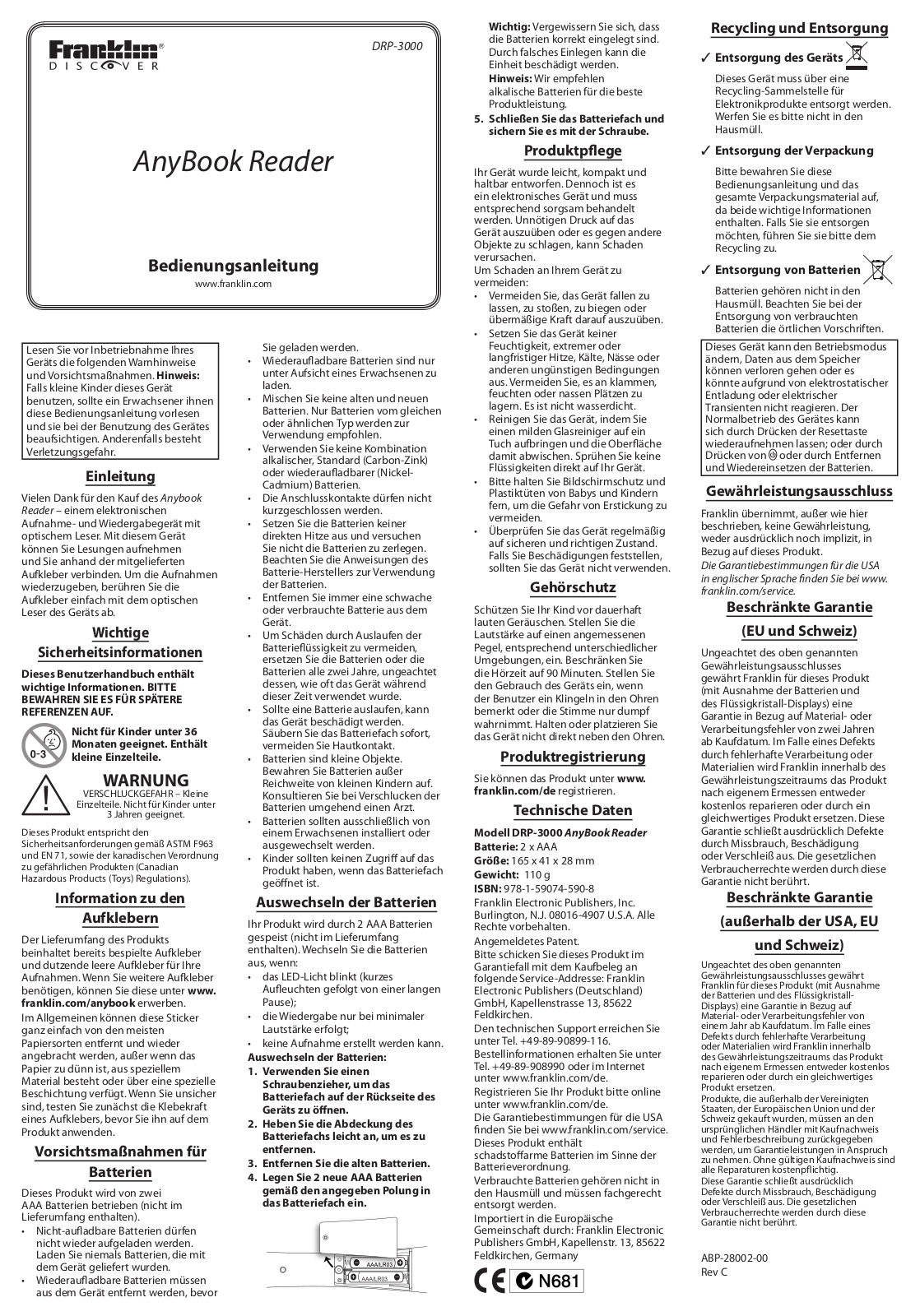 Franklin DRP-3000 User guide