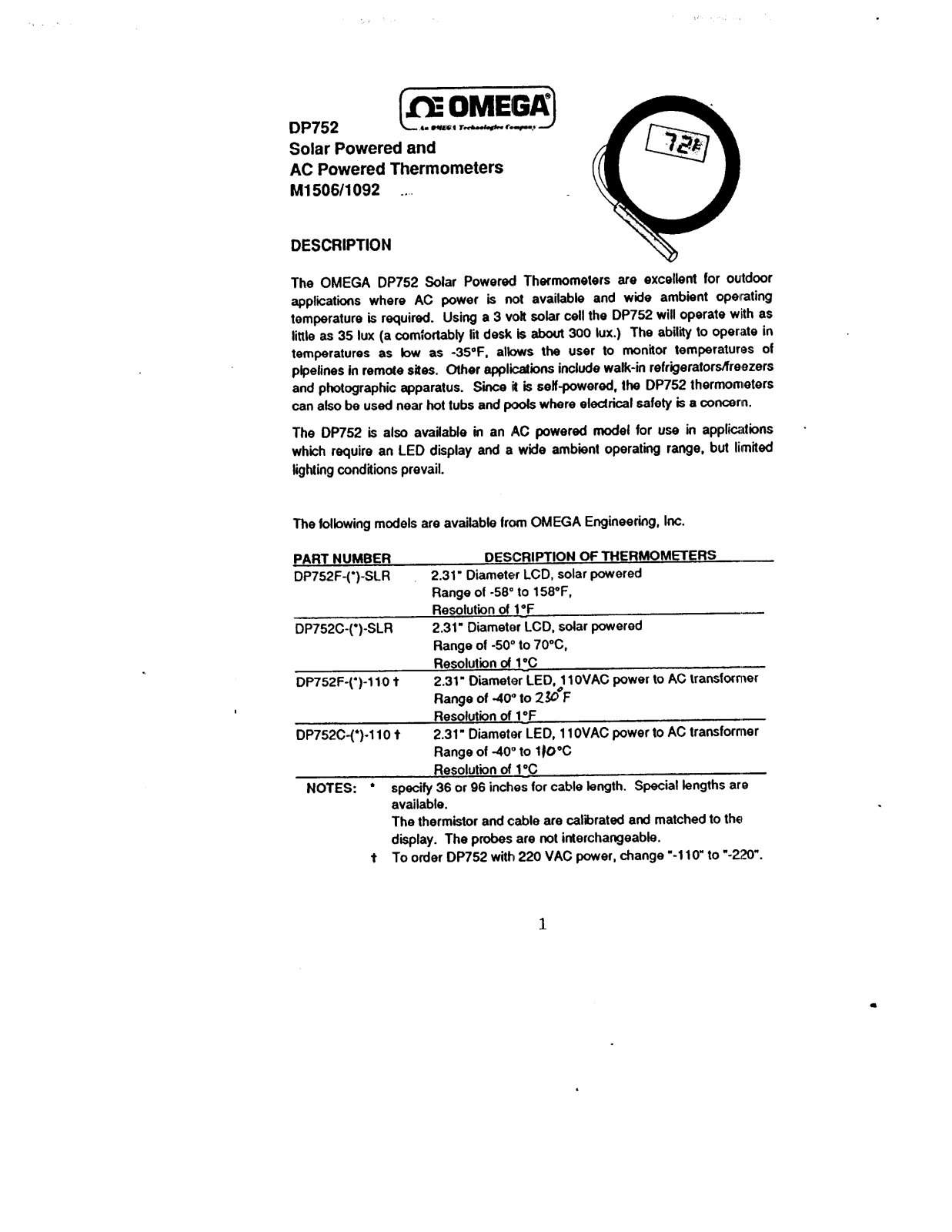 Omega Products DP752 User Manual