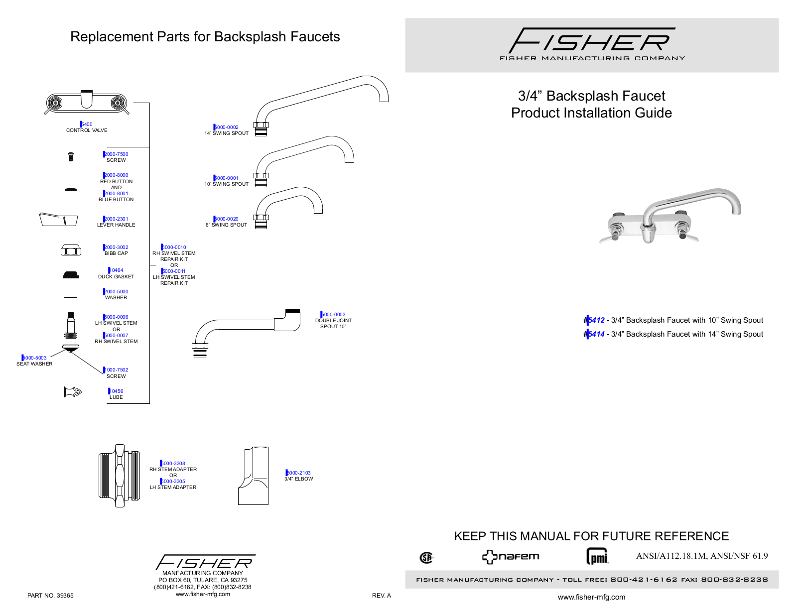 Fisher 5414 PARTS LIST