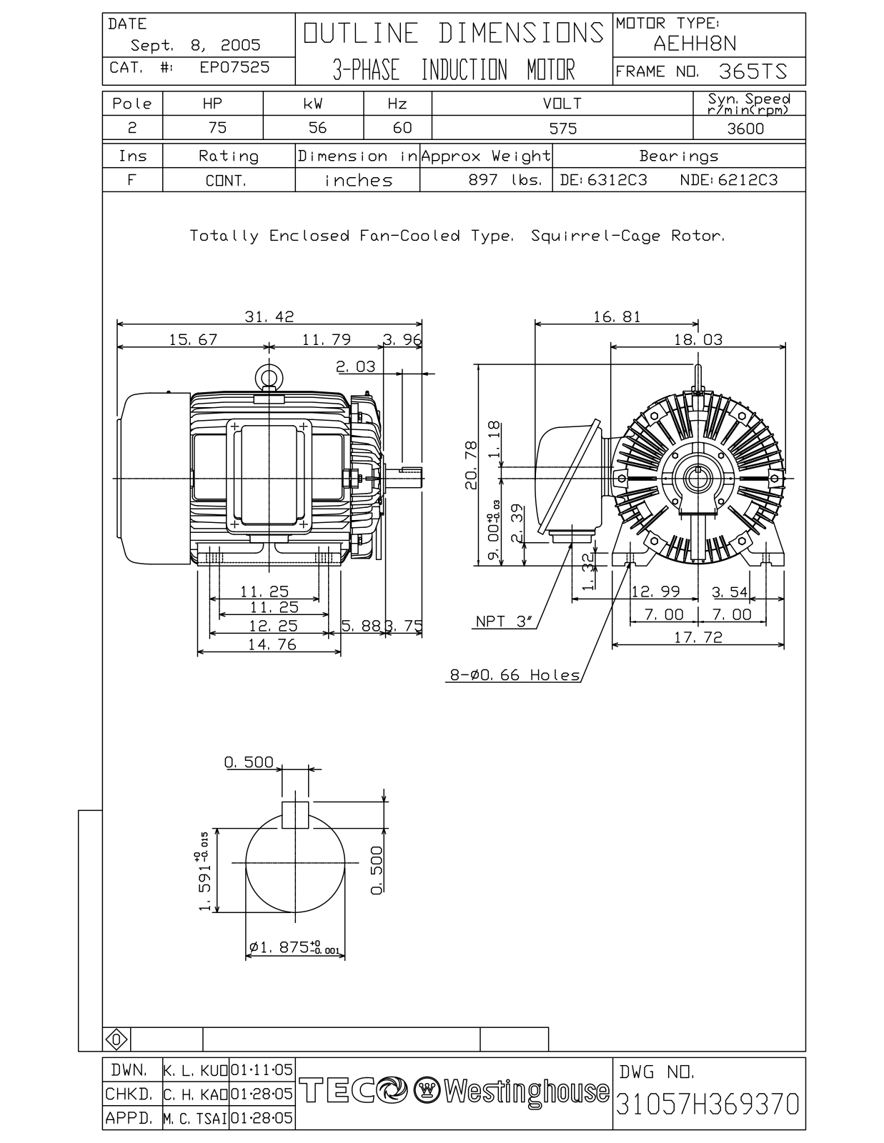 Datasheet EP07525 Reference Drawing (Teco) - ManualMachine.com