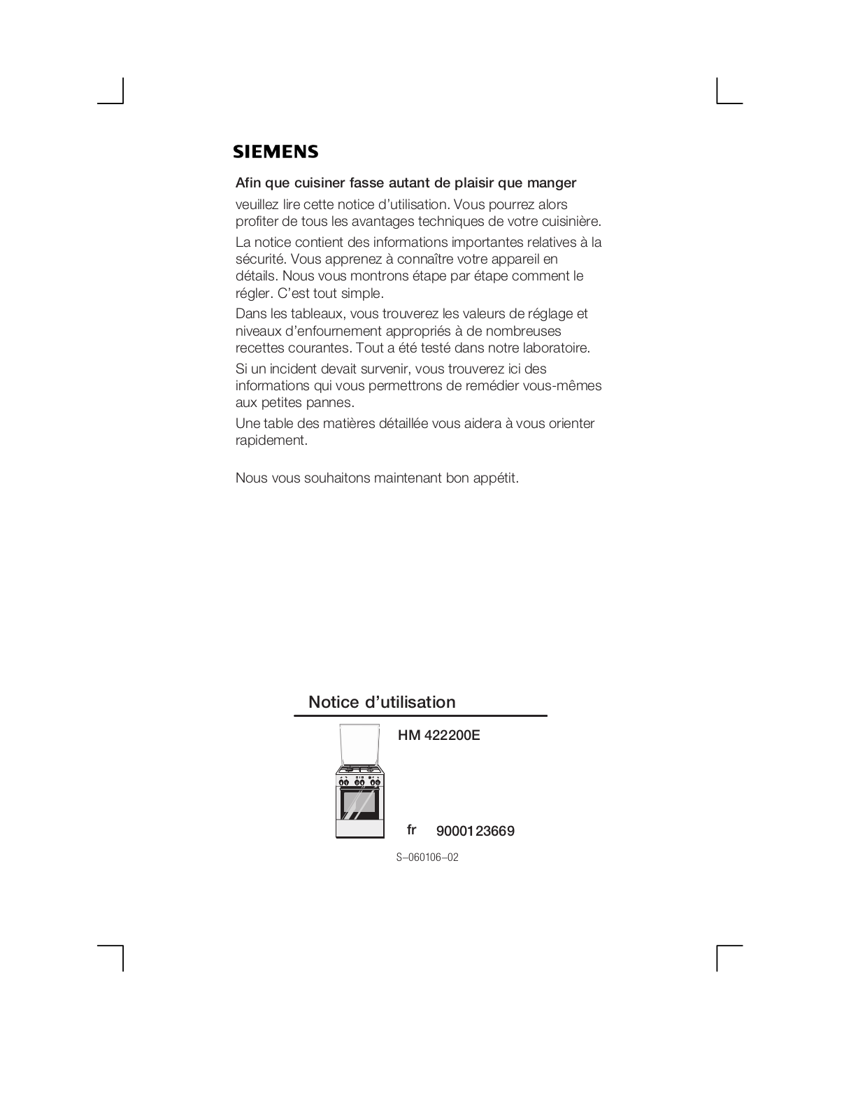 SIEMENS HM422200E User Manual