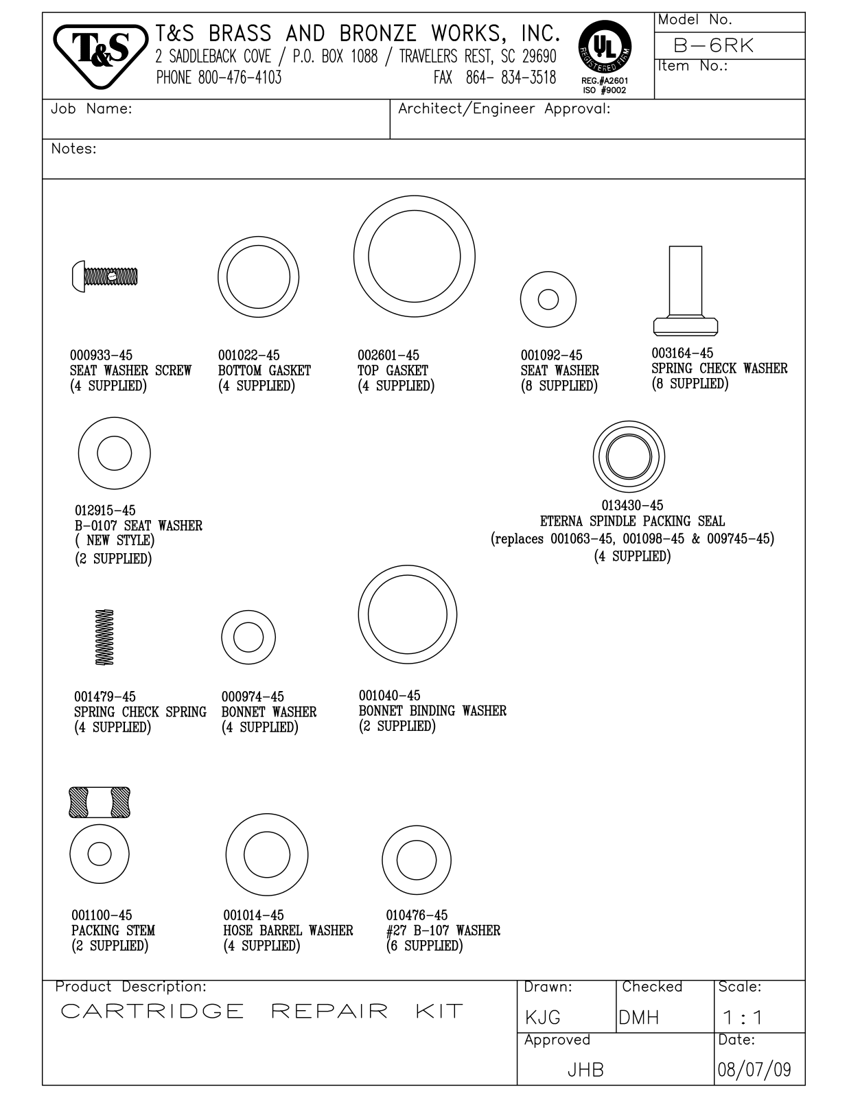 T&S Brass B-6RK Parts List