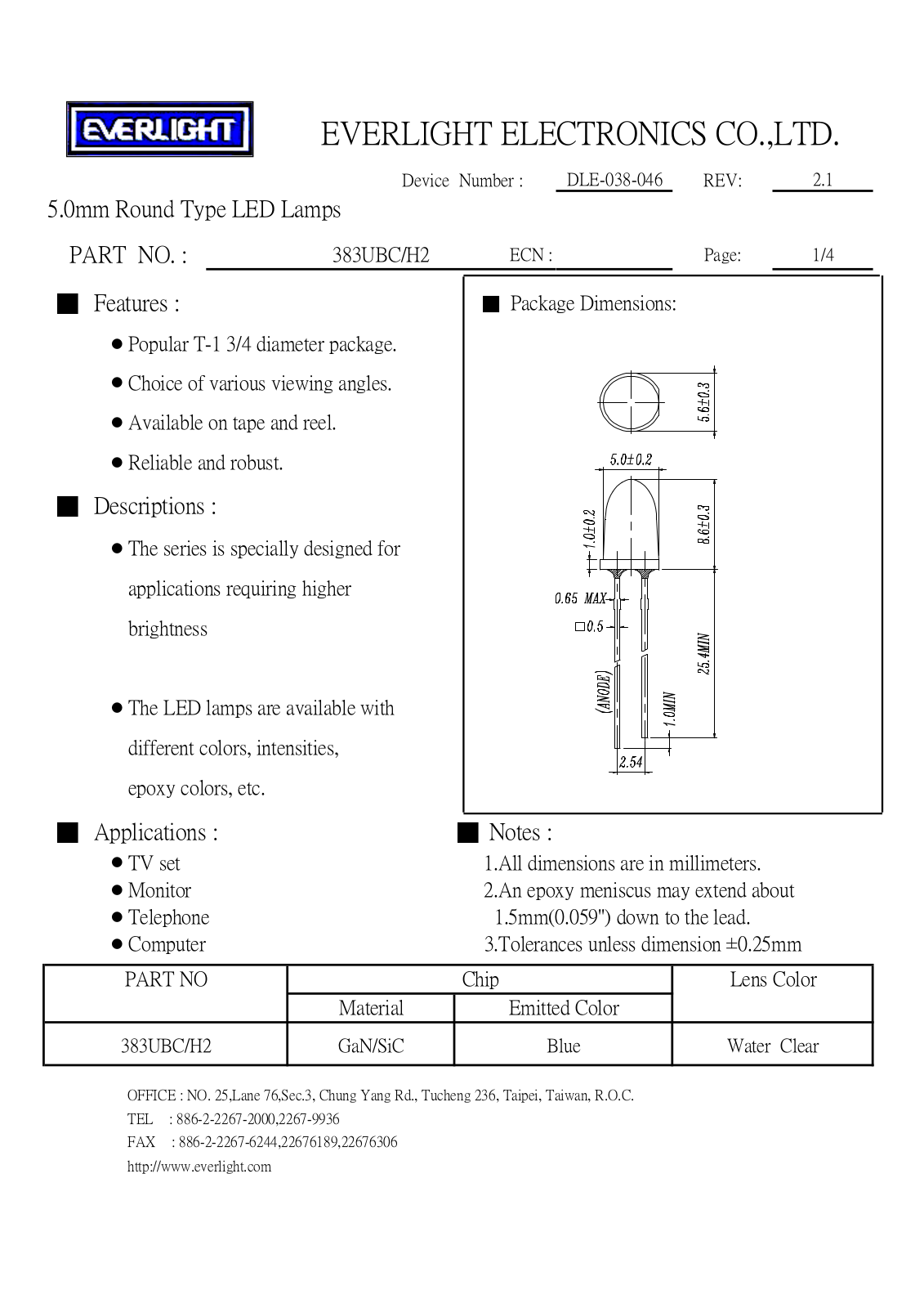 EVERLIGHT EVL 383UBC/H2 Datasheet - ManualMachine.com
