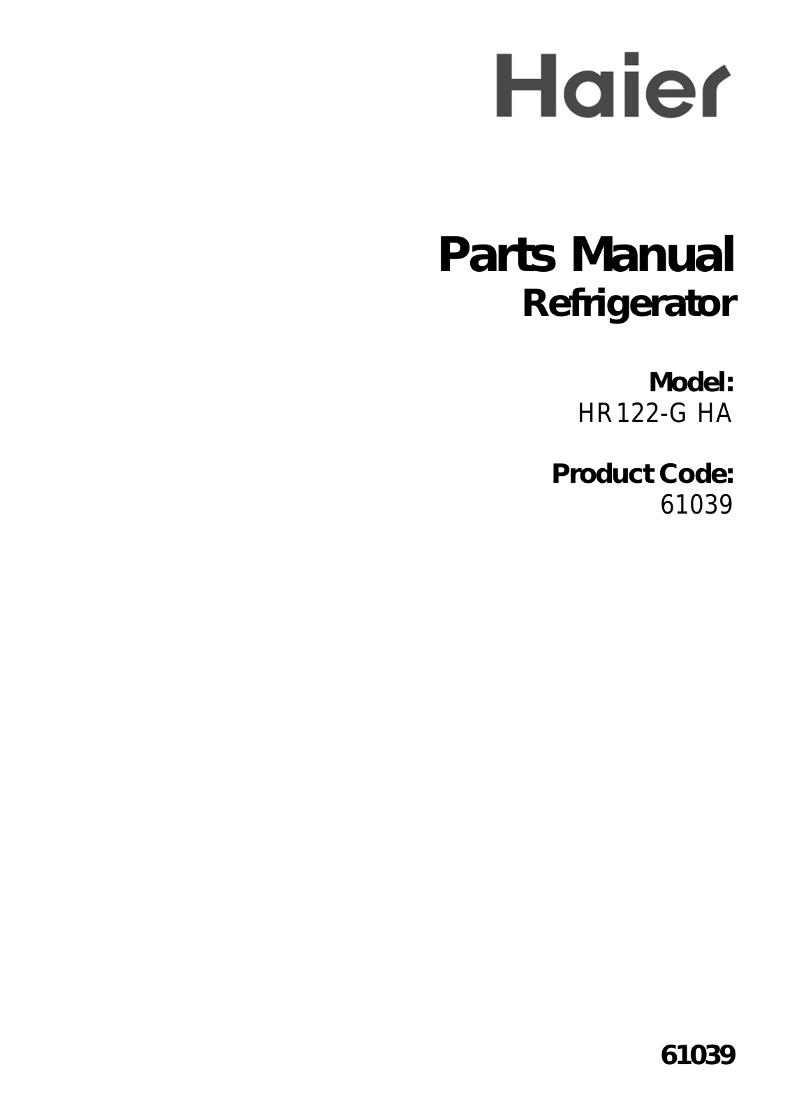 Haier HR-122G Parts Manual