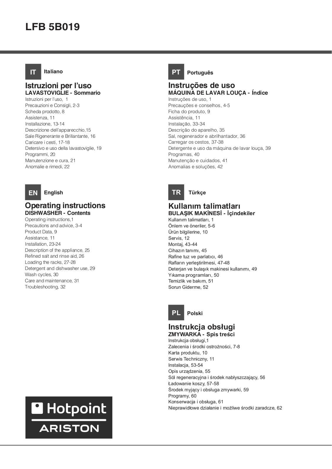 HOTPOINT/ARISTON LFB 5B019 X EU User Manual