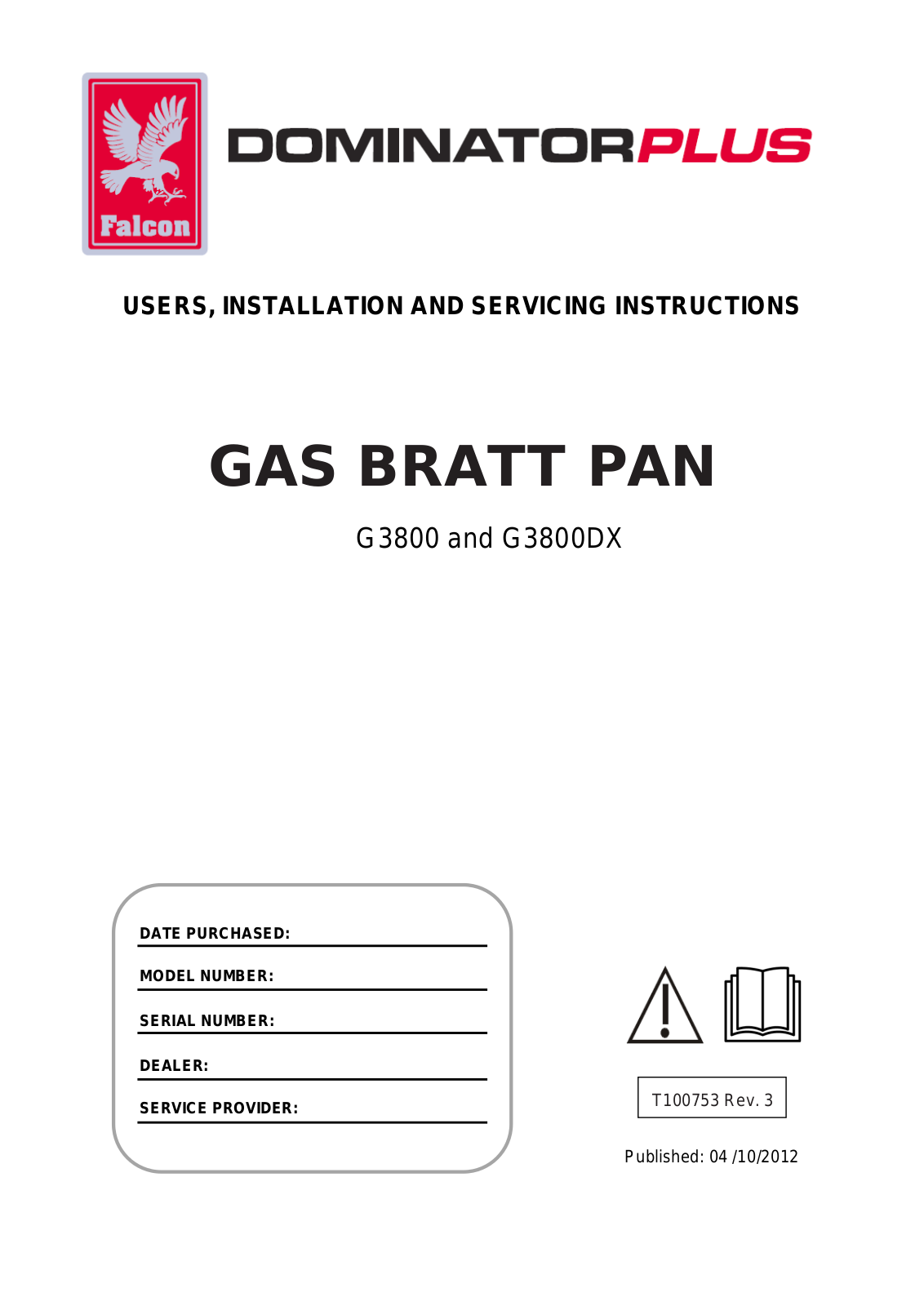 Falcon Dominator Plus G3800, Dominator Plus G3800DX User, Installation And Servicing Instructions
