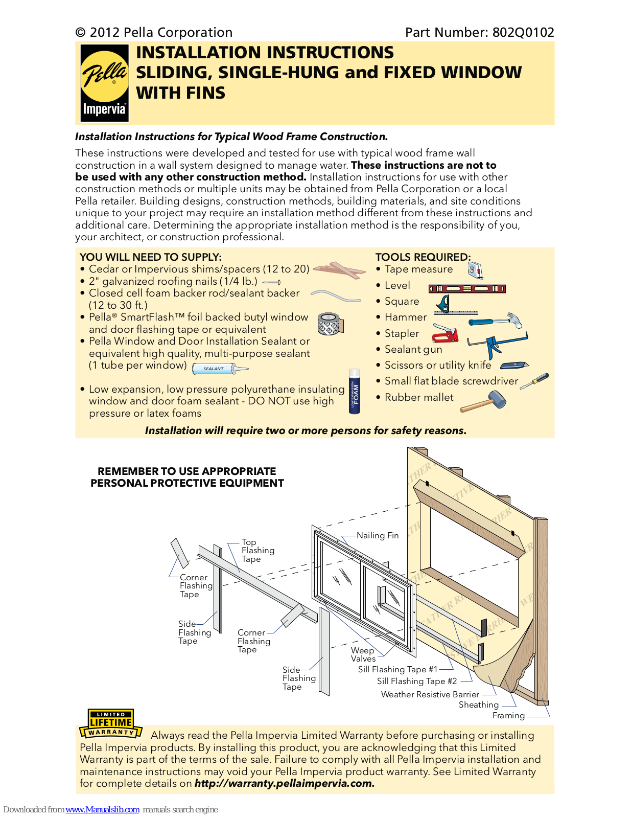 Pella 802Q0102 Installation Instructions Manual