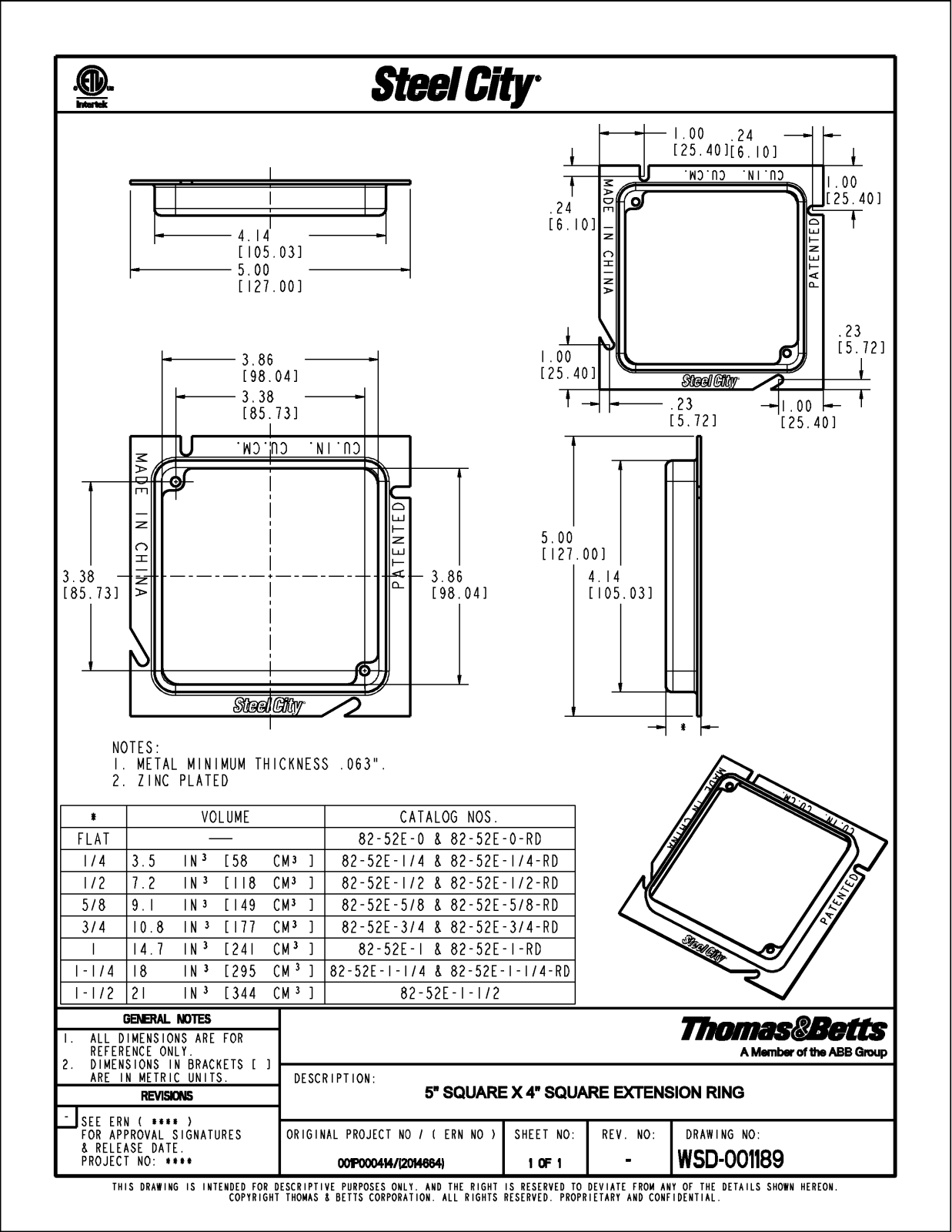 Thomas & Betts 82-52E Reference Drawing