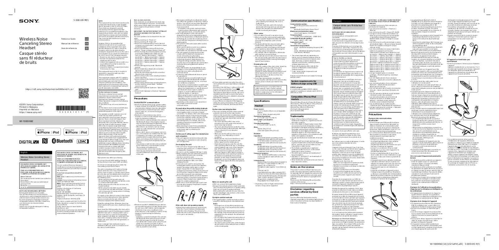 Sony WI1000XM2 User Manual