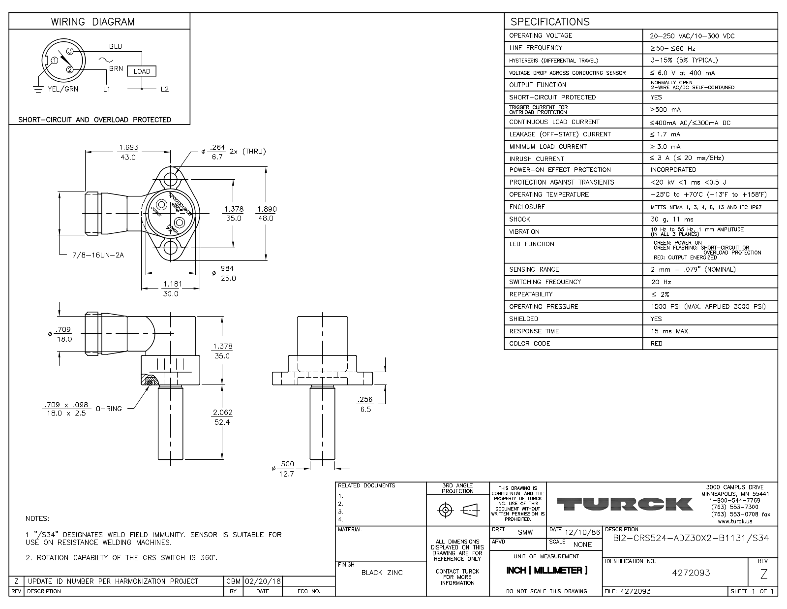 Turck BI2-CRS524ADZ30X2B1131S34 Data Sheet