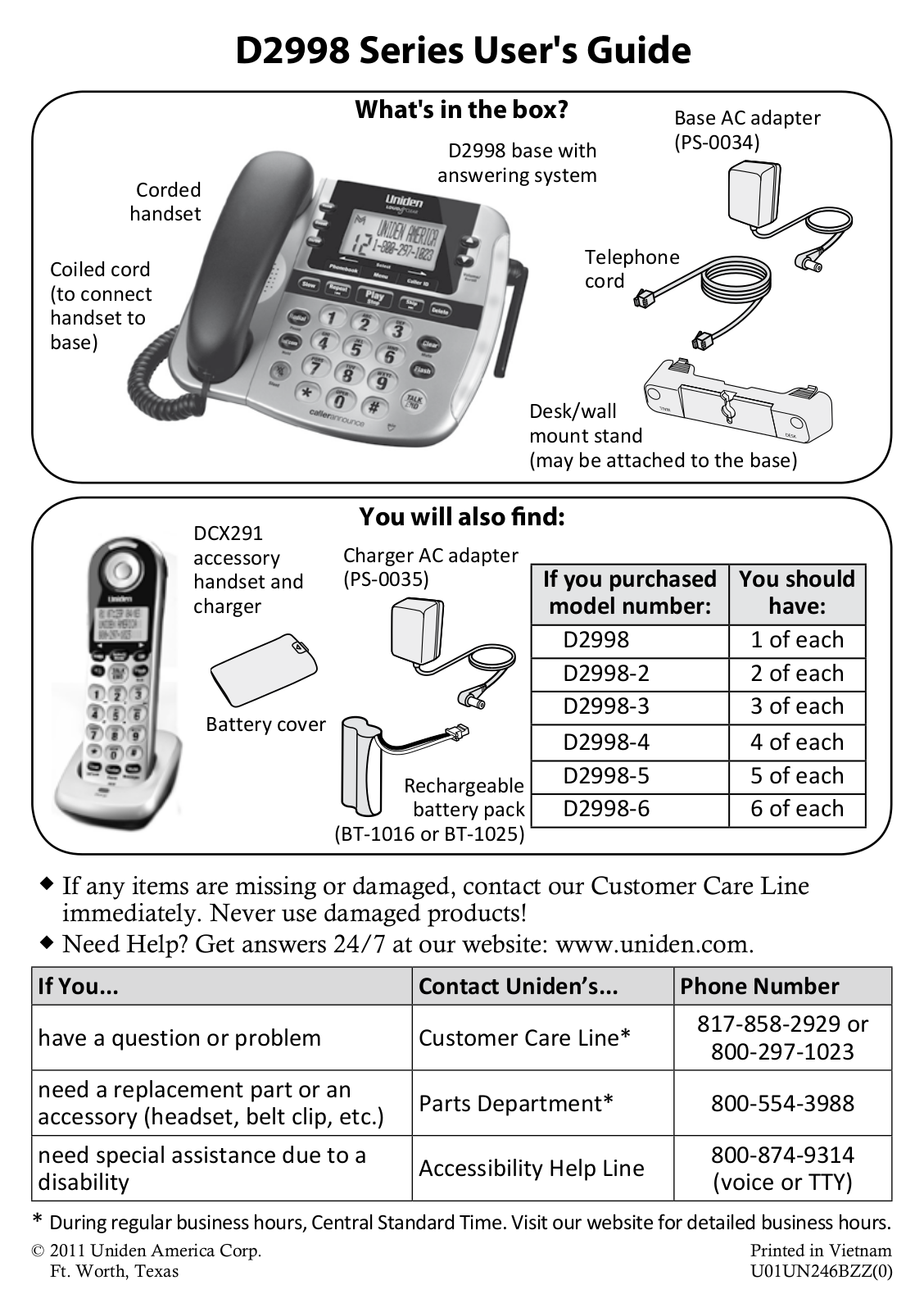 Uniden D2998-6, D2998-3, D2998-5, D2998-2, D2998 User Manual