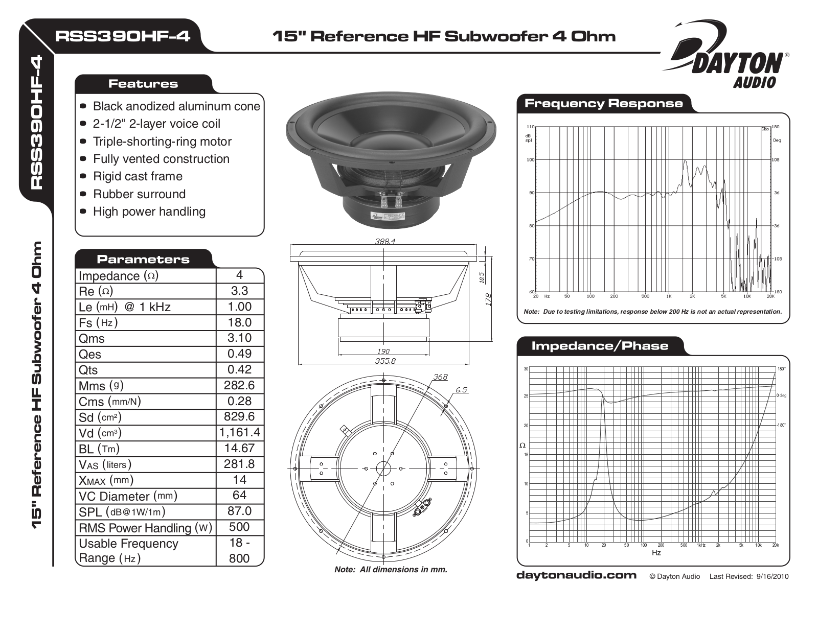 Dayton RSS390HF-4 User Manual