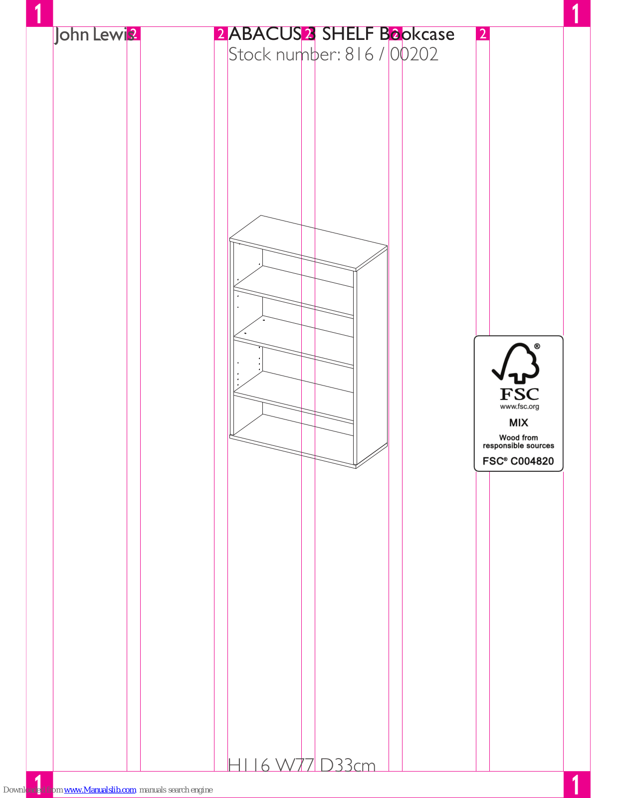 John Lewis ABACUS 3 SHELF Bookcase User Manual